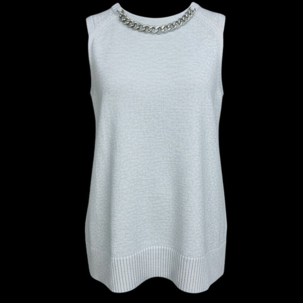 Michael Kors Michael Kors Chain-Neck Sleeveless Sweater Tunic Pearl Heather Gray NWT Size M Soft Knit Top MSRP $140 Size M / US 6-8 / IT 42-44 - 10 Thumbnail