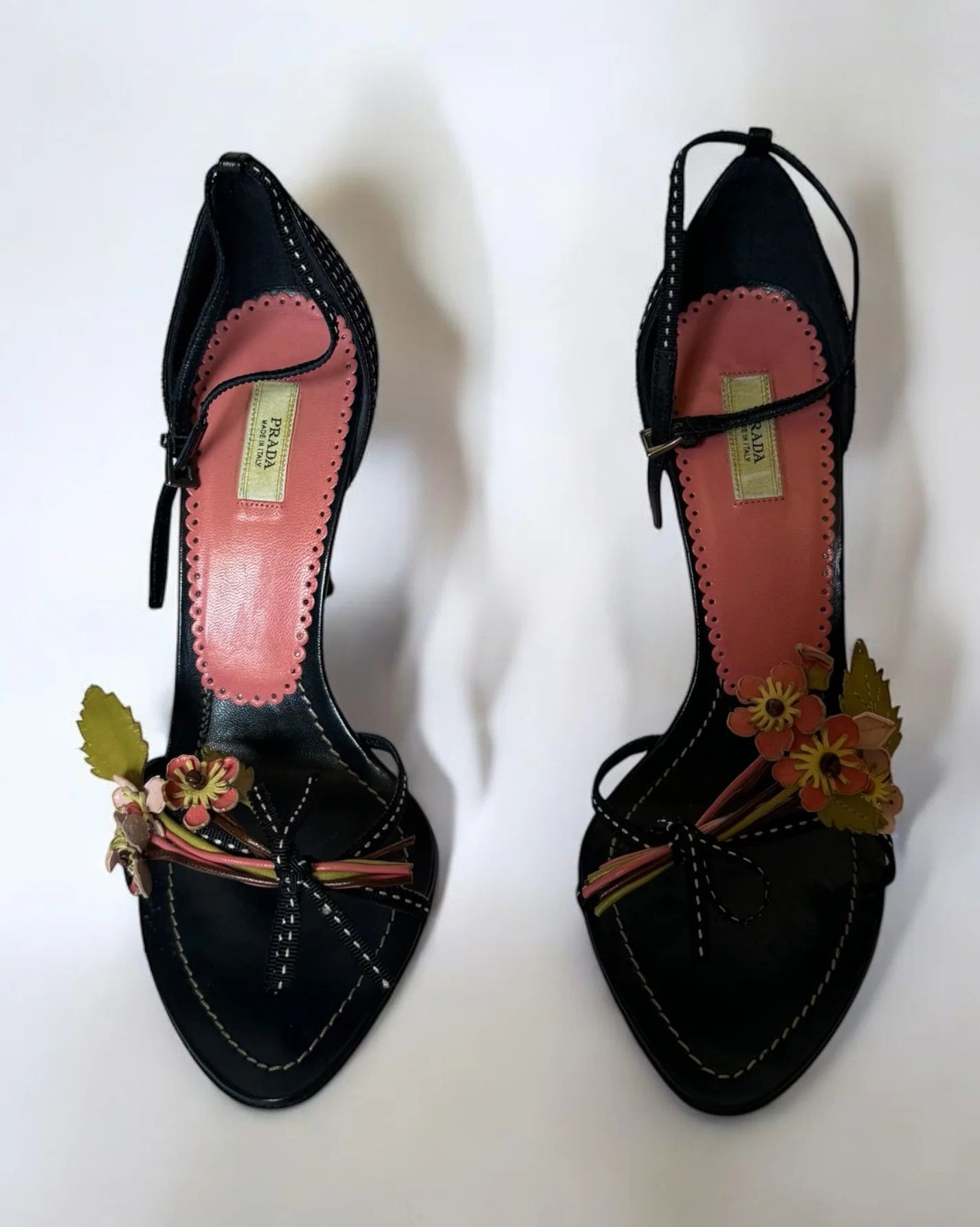 Prada Prada Black Leather Flower Bouquet Heels, c. 2000s Size US 5 / IT 35 - 4 Thumbnail