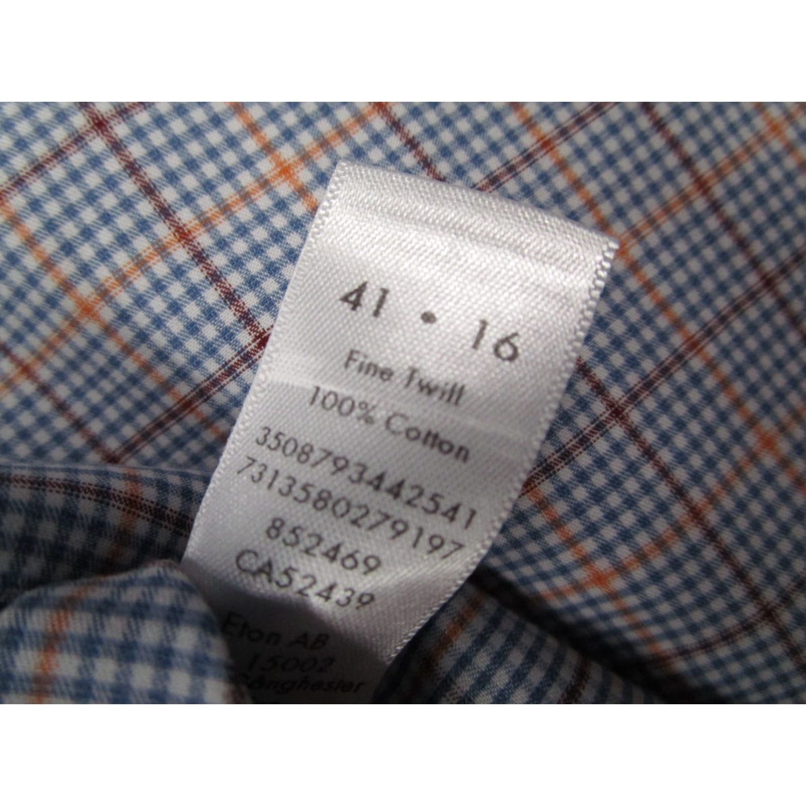 Eton ETON Dress Shirt Mens Blue Check Long Sleeve CONTEMPORARY TWILL - Cotton 16 41 Regular Classic Button Up Shirt Size 42R - 4 Thumbnail