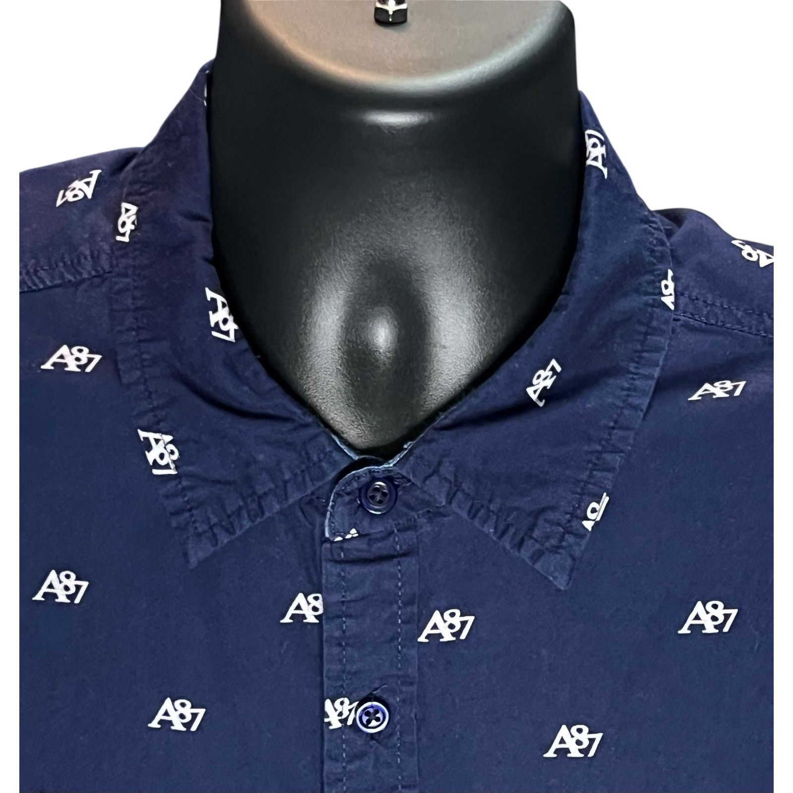 Aeropostale Aeropostale A87 Men’s Short Sleeve Button Up Shirt Navy Blue Size US L / EU 52-54 / 3 - 3 Thumbnail