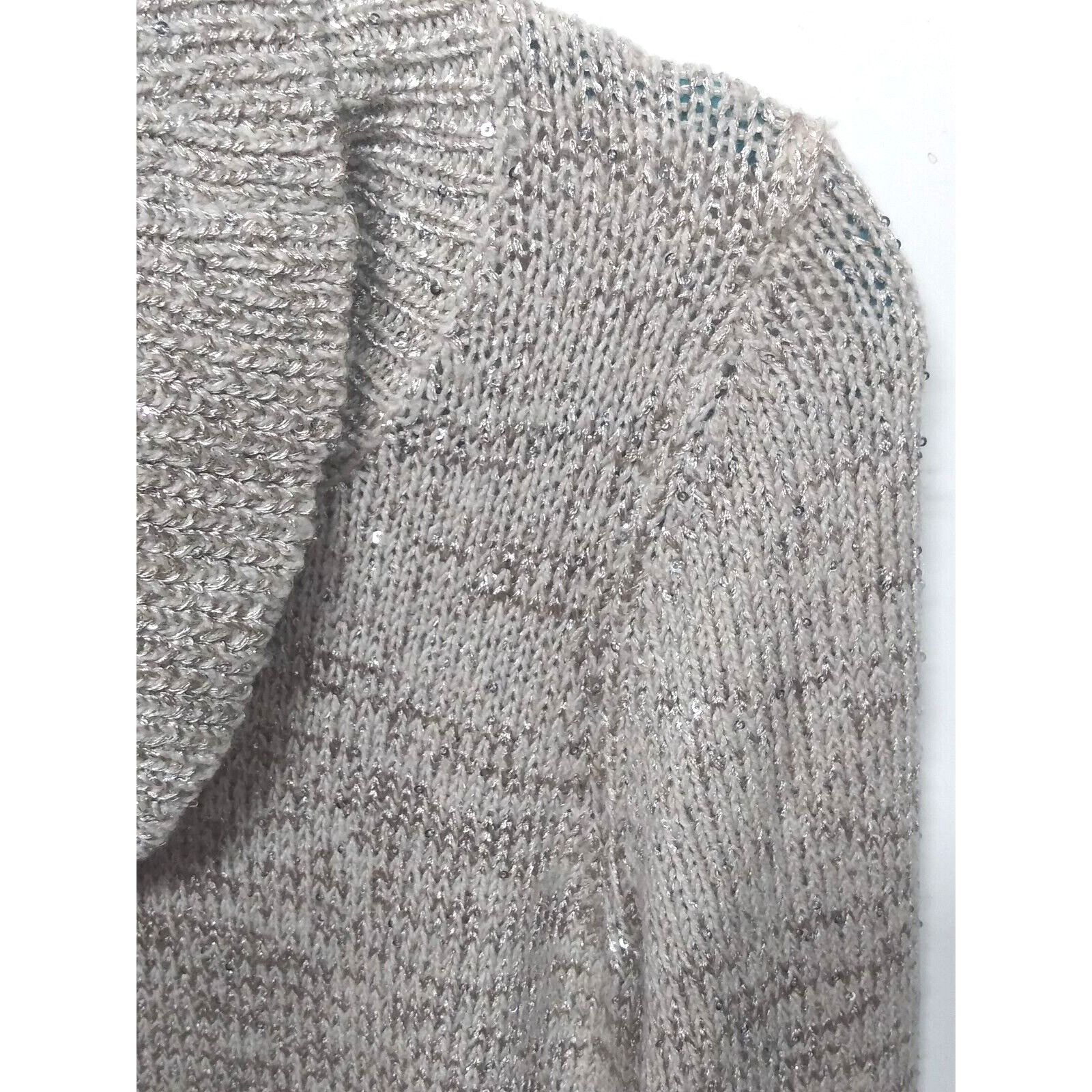 White House Black Market WHBM SEQUIN SWEATER Sz S taupe beige gold chic cowl neck lon Size S / US 4 / IT 40 - 4 Thumbnail