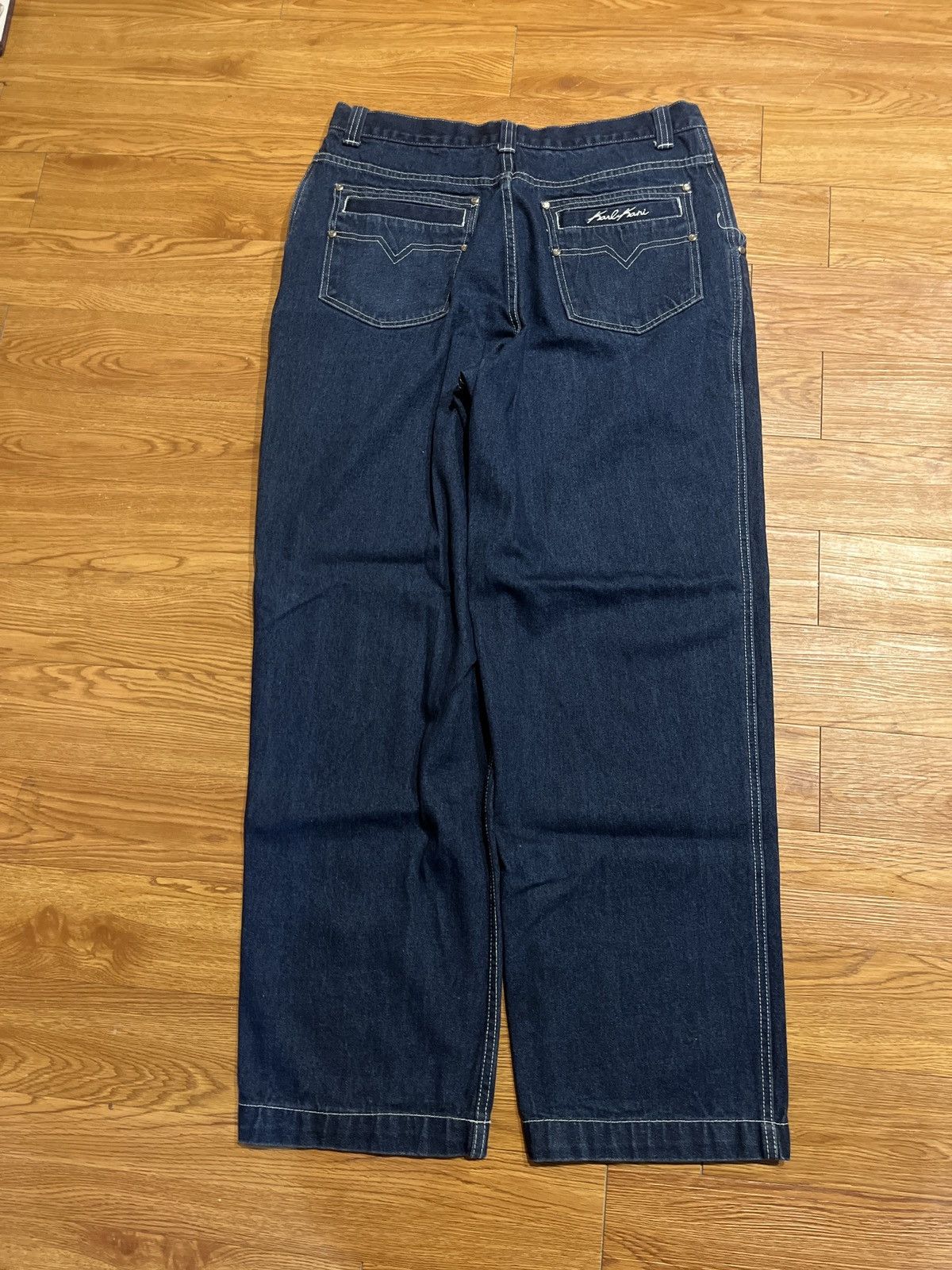 Karl Kani vintage y2k karl kani baggy blue embroidered jeans Size US 33 - 1 Thumbnail
