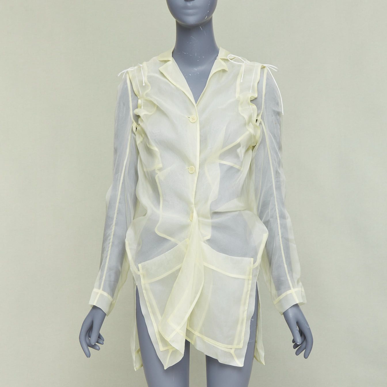 Cecilie Bahnsen CECILIE BAHNSEN Jaughna buttermilk yellow 100% silk deconstructed blazer UK8 S Size S / US 4 / IT 40 - 1 Thumbnail
