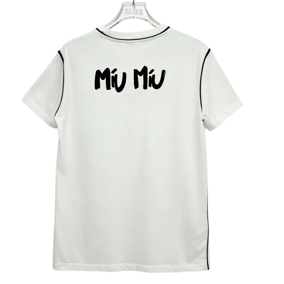 Miu Miu MiuMiu White Logo Printed Cotton Short Sleeve T-shirt K26WX Size M / US 6-8 / IT 42-44 - 2 Thumbnail