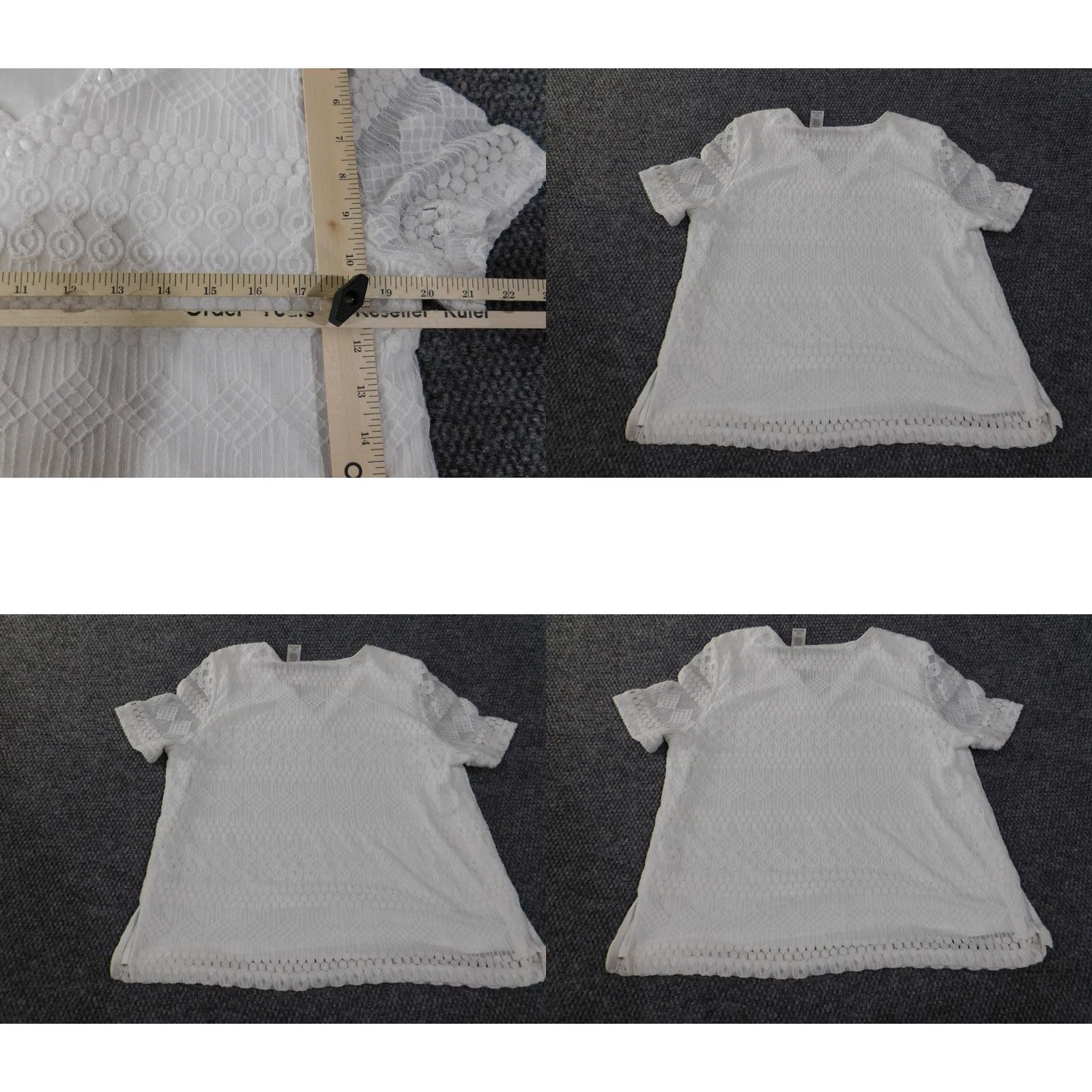 Vintage Alfred Dunner Blouse Shirt Womens V-Neck Short Sleeve Beaded Lace White Petite Large Top Size L / US 10 / IT 46 - 8 Thumbnail
