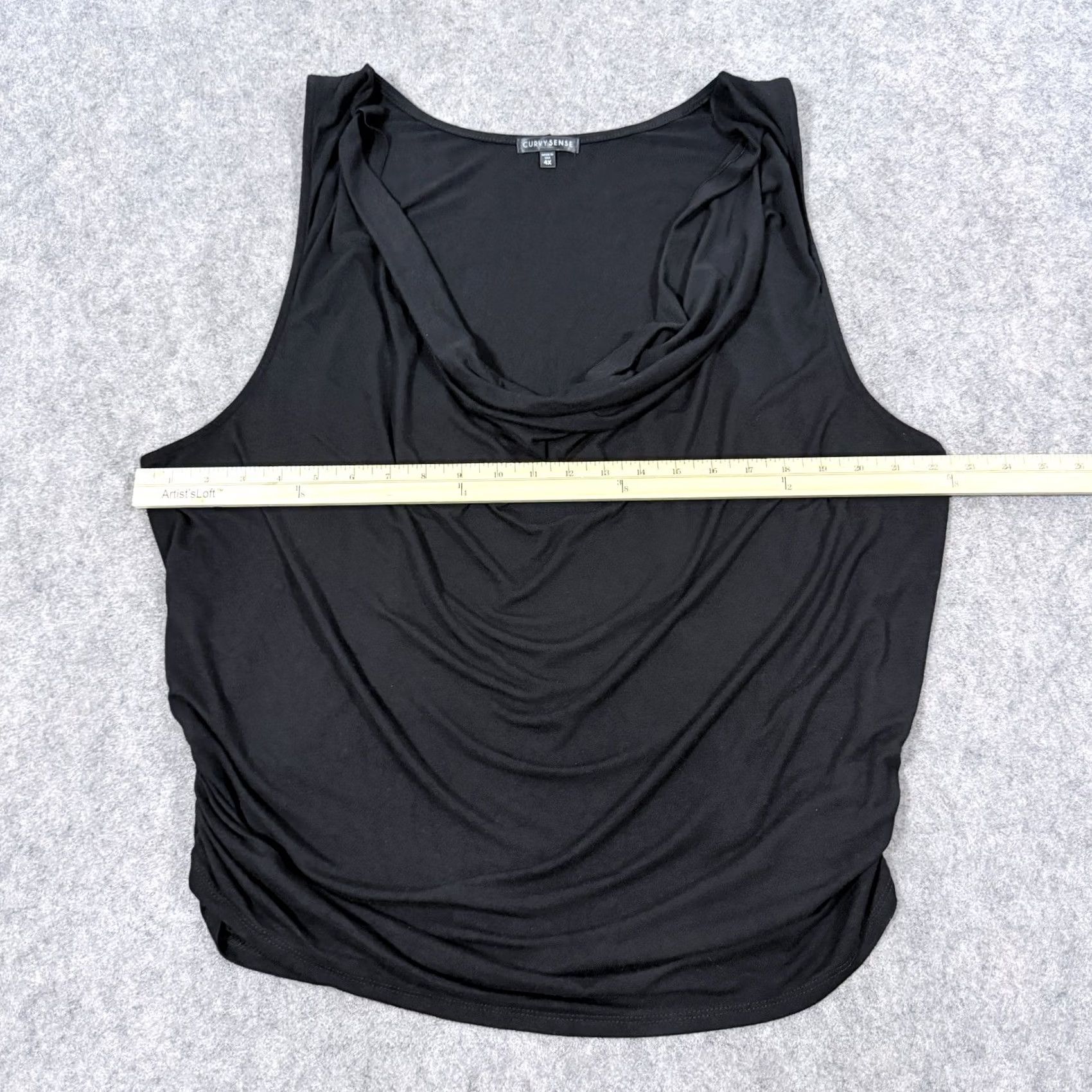 Vintage Curvy Sense Black Knit Cowl Neck Ruched Sleeveless Shirt Women's Size 4X Size XXL / US 16-18 / IT 52-54 - 6 Thumbnail