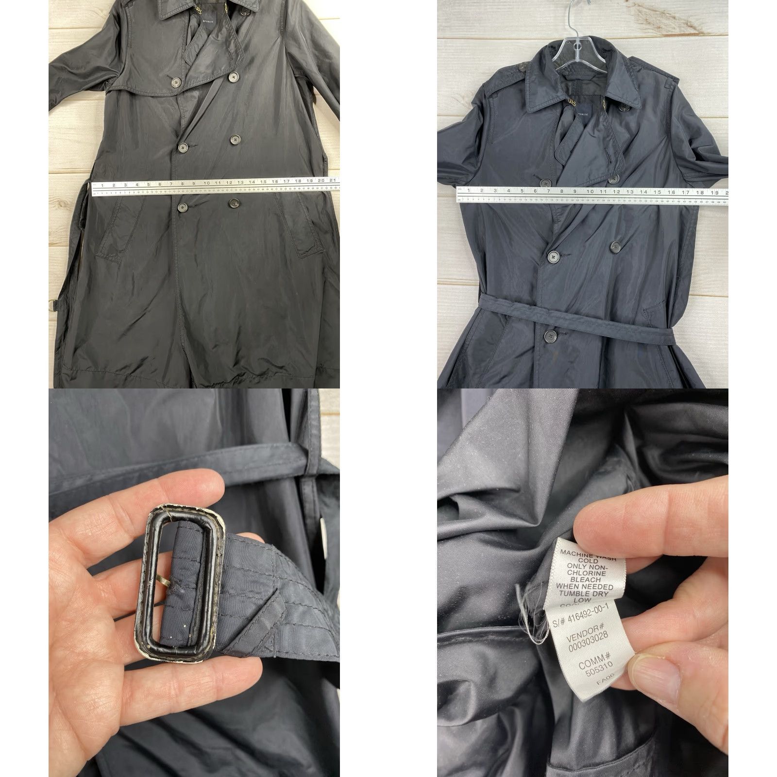 Banana Republic VINTAGE Banana Republic Rain Coat Womens S Black Polyurethane Trench Belted 90s Size S / US 4 / IT 40 - 8 Thumbnail