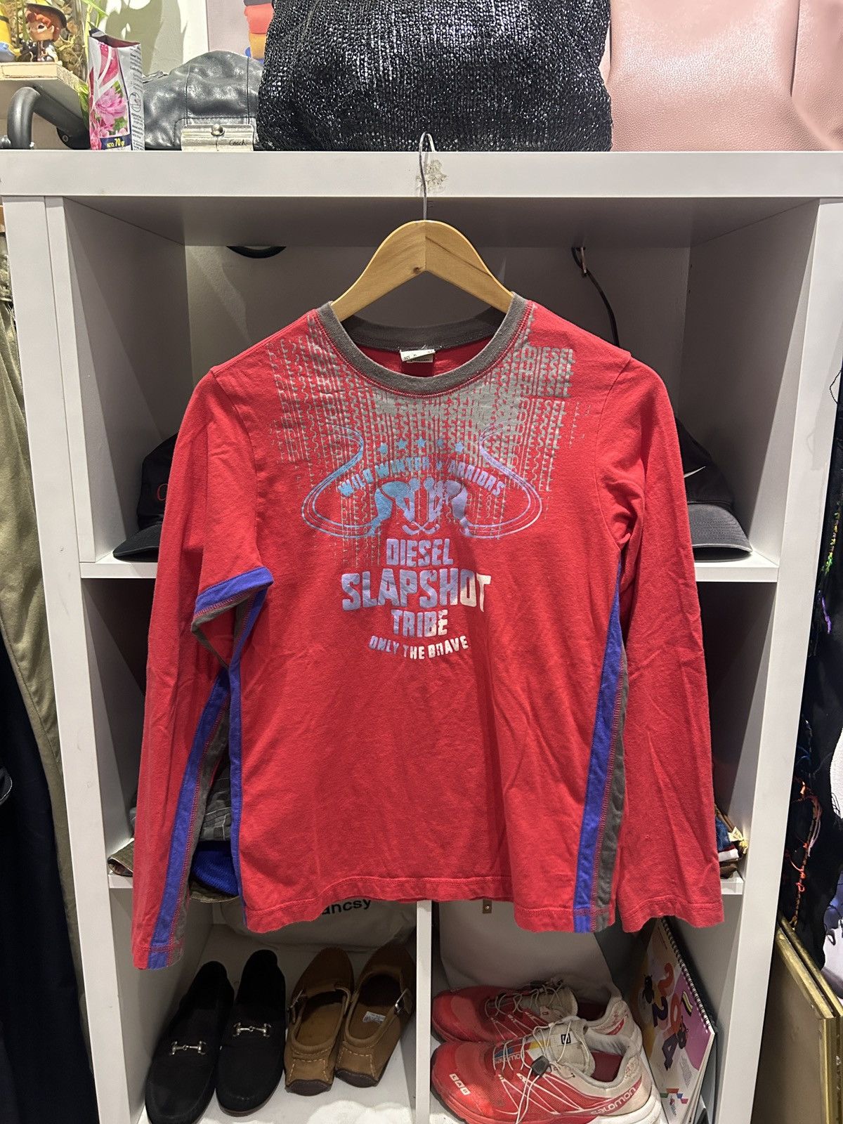 Diesel DIESEL SLAPSHOT Y2K longsleeve tshirt red blue coco stripe Size US S / EU 44-46 / 1 - 1 Thumbnail