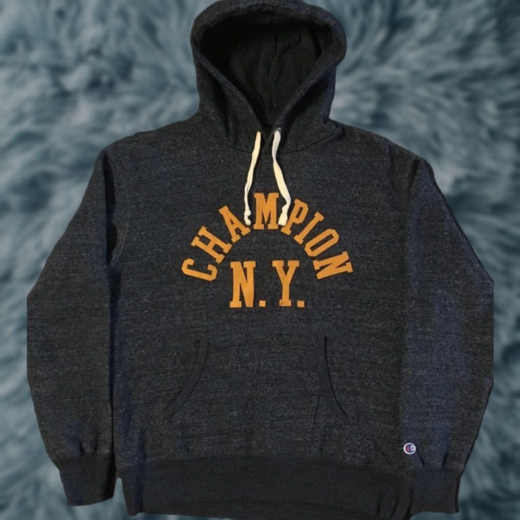 Champion Champion NY Spellout Hoodie L Hoodie Mens Blue 90s College Hip Hop Vintage NYC Track & Field Style Pullover Size US L / EU 52-54 / 3 - 1 Thumbnail