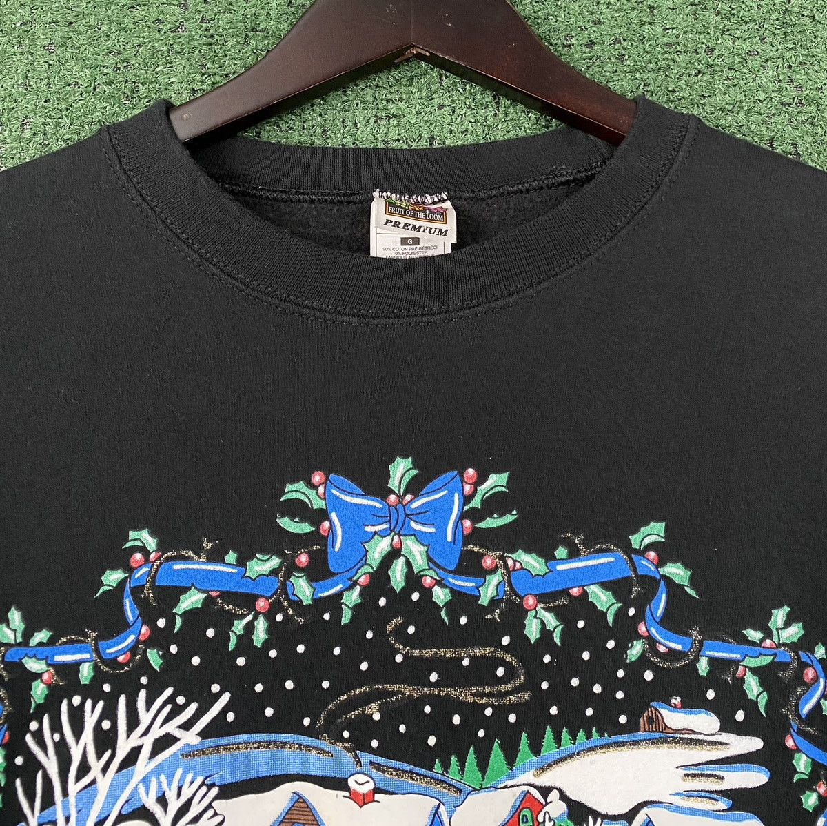 Fruit Of The Loom VTG 90’s Holiday Winter Snow Scene Snowman Cabin Sweatshirt Size L / US 10 / IT 46 - 4 Thumbnail