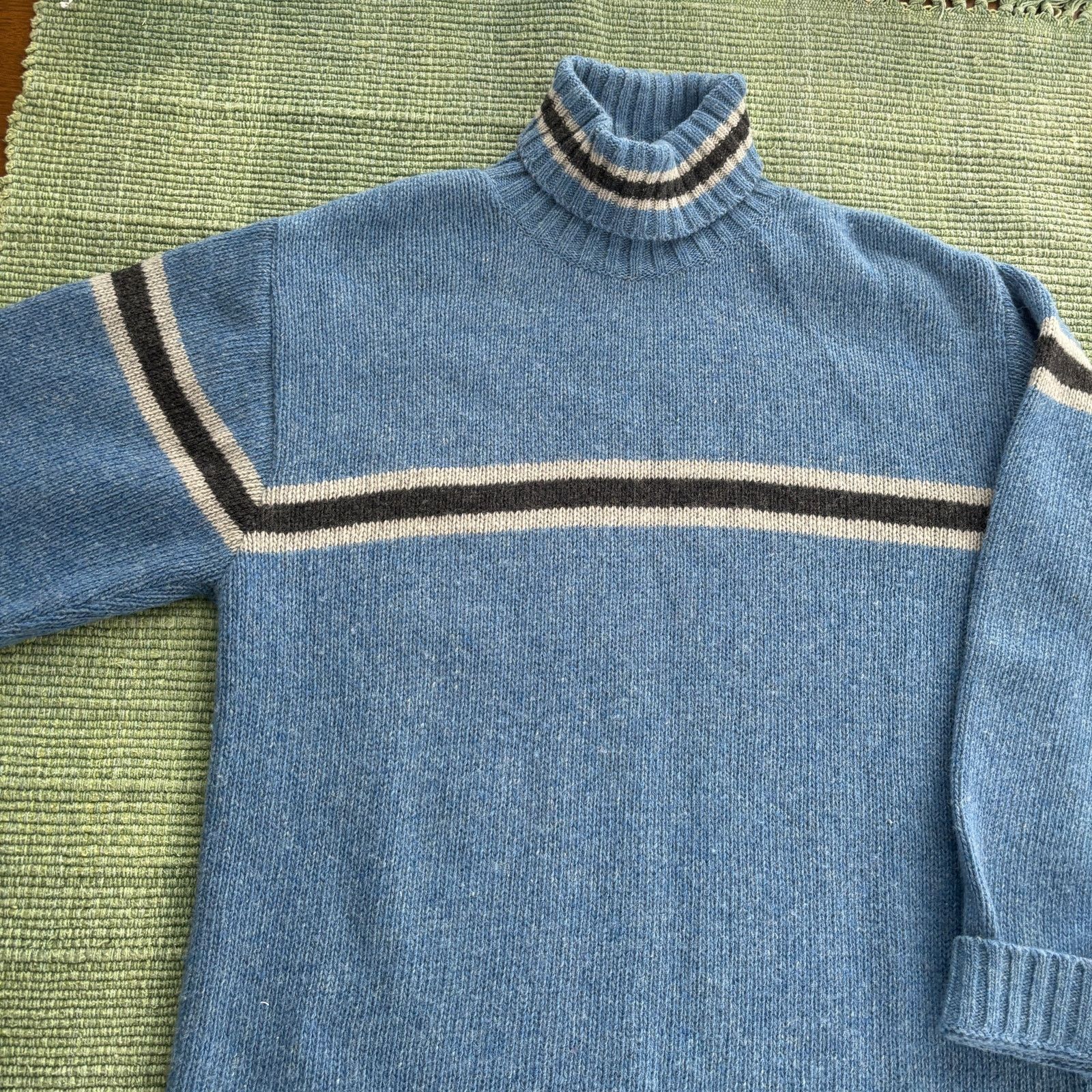 Vintage Vintage 1990s blue single stripe wool turtleneck sweater Size US XL / EU 56 / 4 - 7 Thumbnail