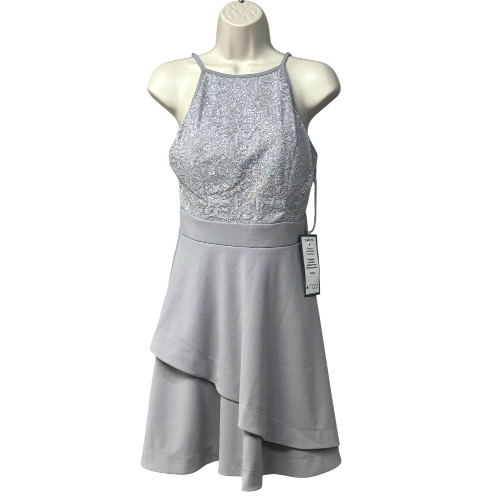 Other Speechless Juniors' Sparkle-Embellished Halter Dress, Gray/S Size ONE SIZE - 1 Thumbnail