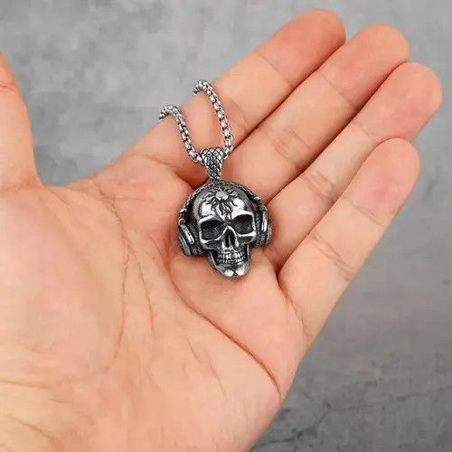 Jewelry Death Rock Headphone Skull Necklace Size ONE SIZE - 1 Thumbnail