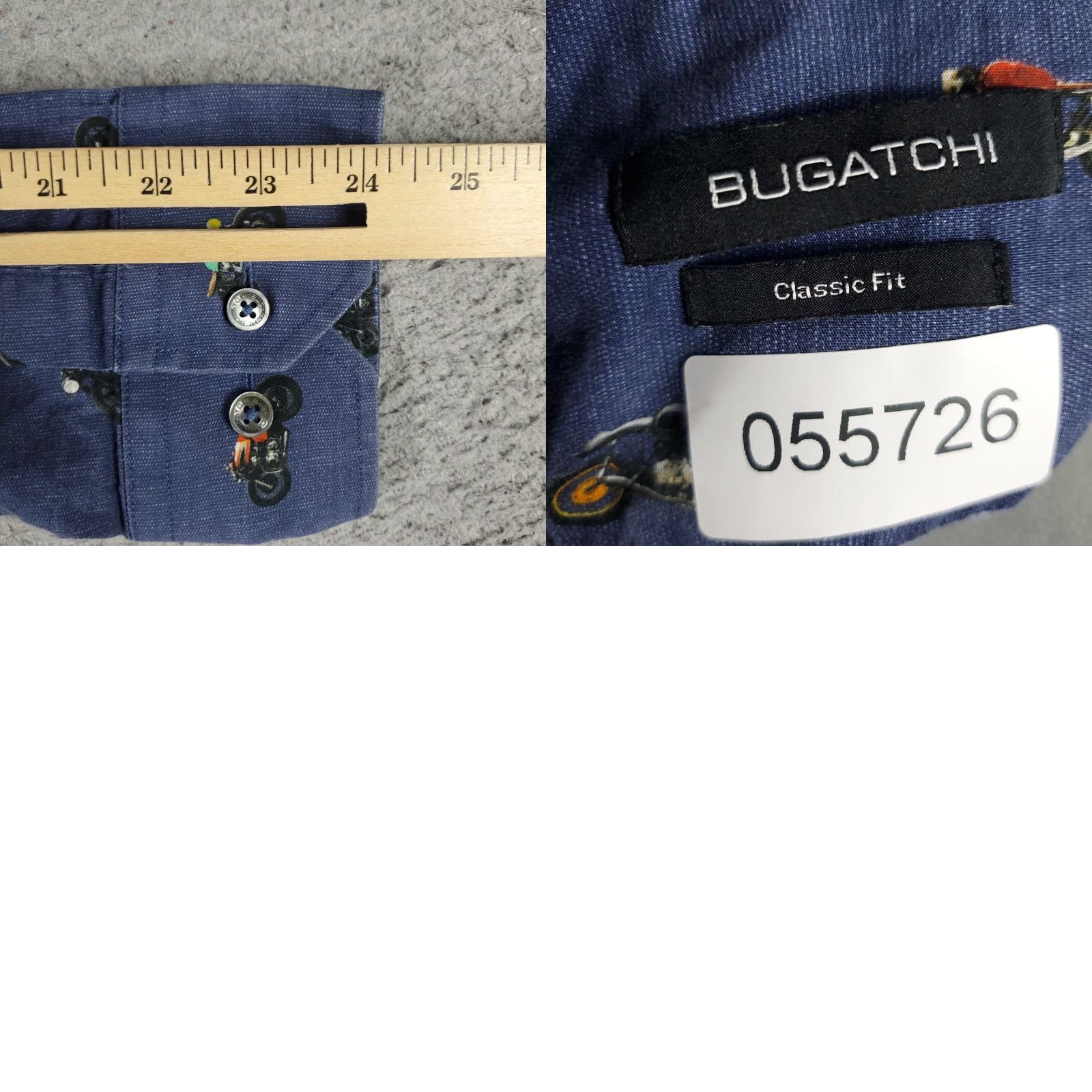 BUGATCHI VINTAGE Bugatchi Uomo Men's Shirt Medium Blue Motorcycle Print Geometric Long Sleeve Button-Up Classic Fit Casual Size US M / EU 48-50 / 2 - 8 Thumbnail