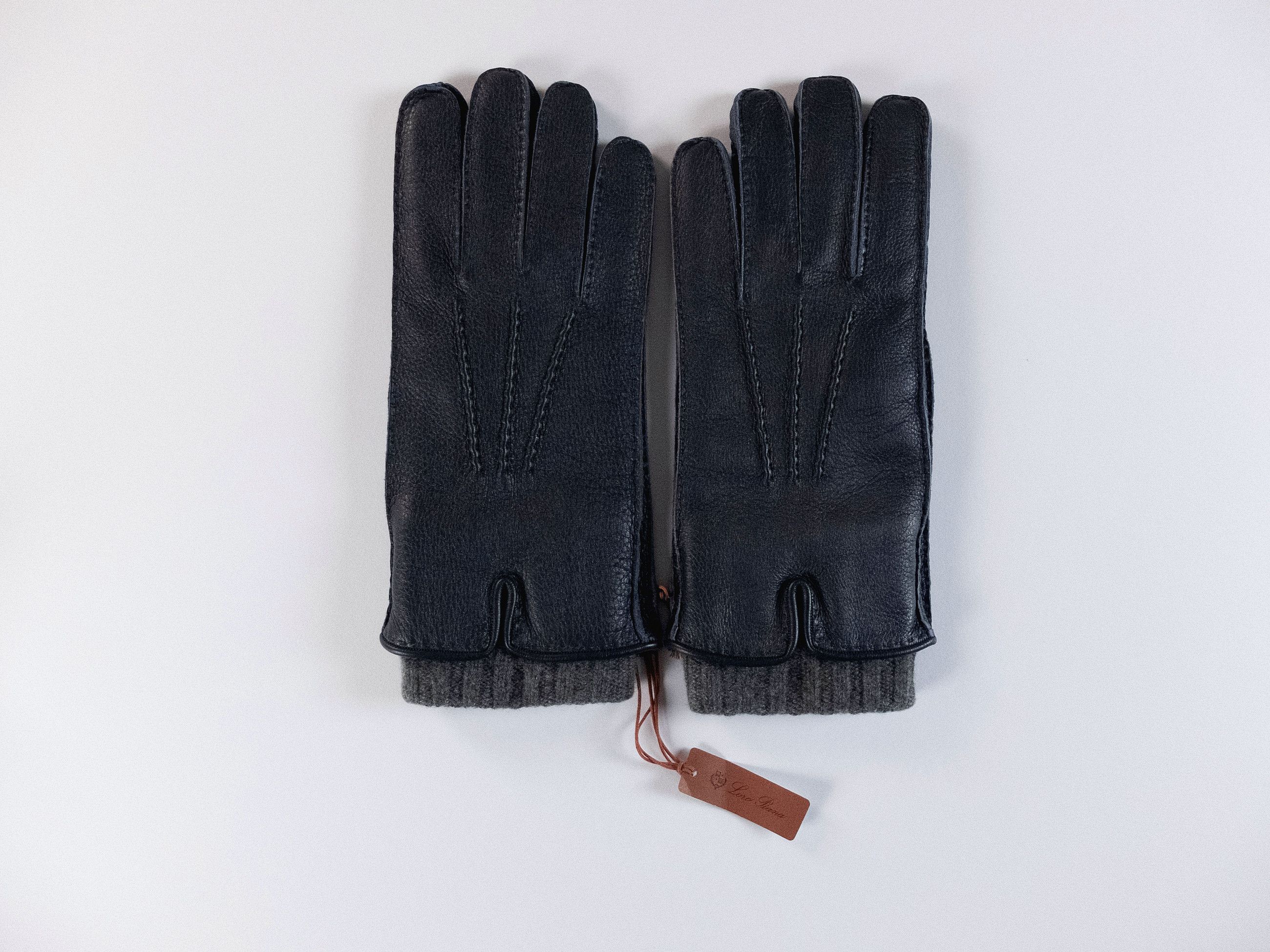 Loro Piana LORO PIANA navy blue deerskin leather & baby cashmere gloves Size ONE SIZE - 1 Thumbnail