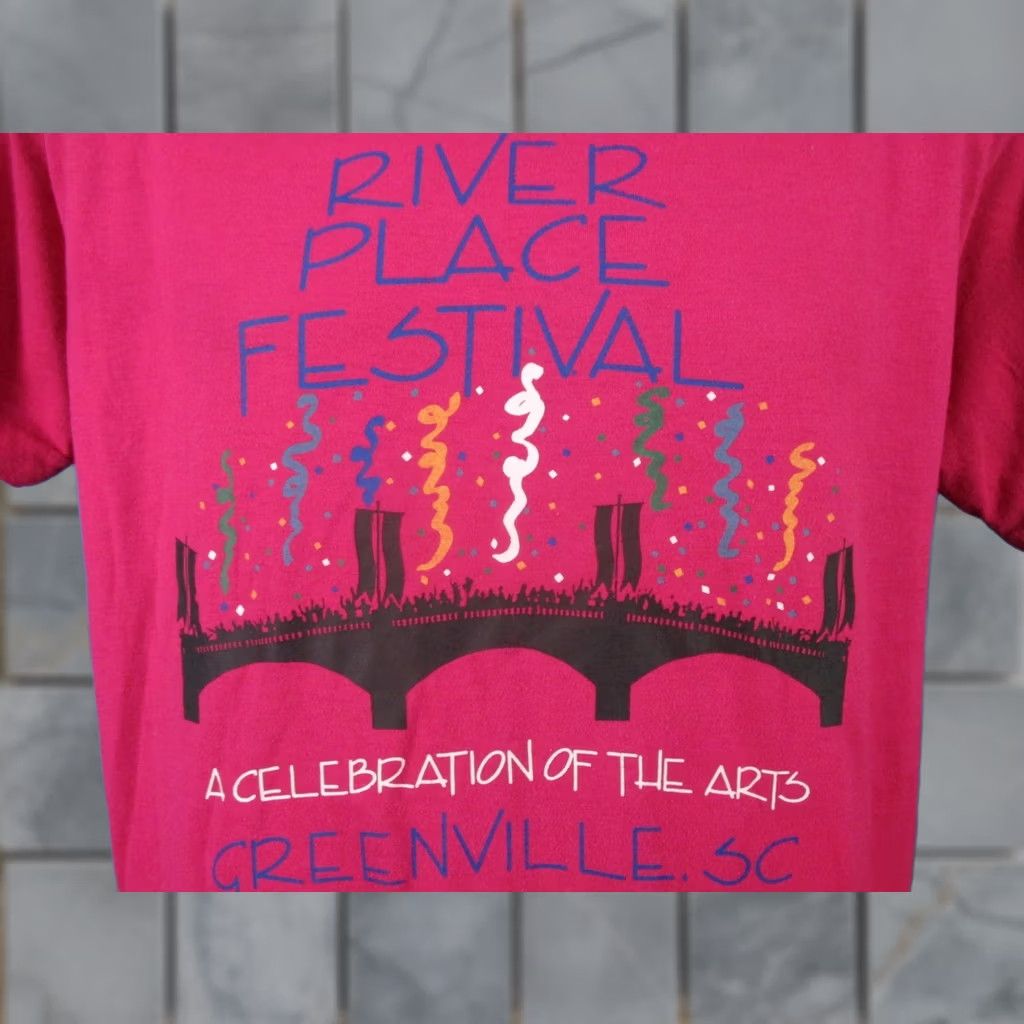 Vintage vtg 80s GREENVILLE SOUTH CAROLINA RIVER PLACE Festival T-Shirt L Pink Screen Stars Men Short Sleeve Crew Neck Cotton Polyester Vintage: Yes Size US L / EU 52-54 / 3 - 1 Thumbnail