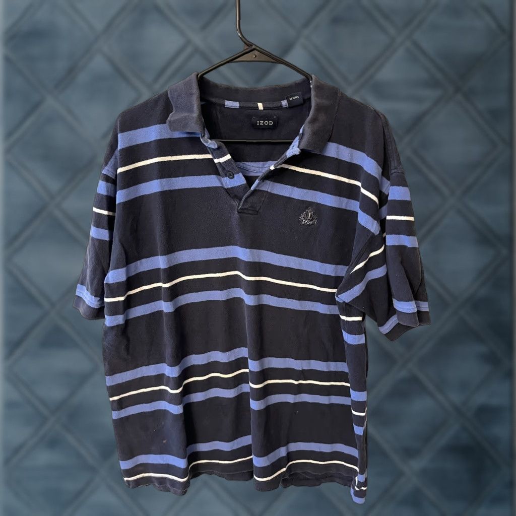 Izod VINTAGE Izod Polo Shirt Mens L Blue Striped Cotton Golf Shirt Size US L / EU 52-54 / 3 - 1 Thumbnail