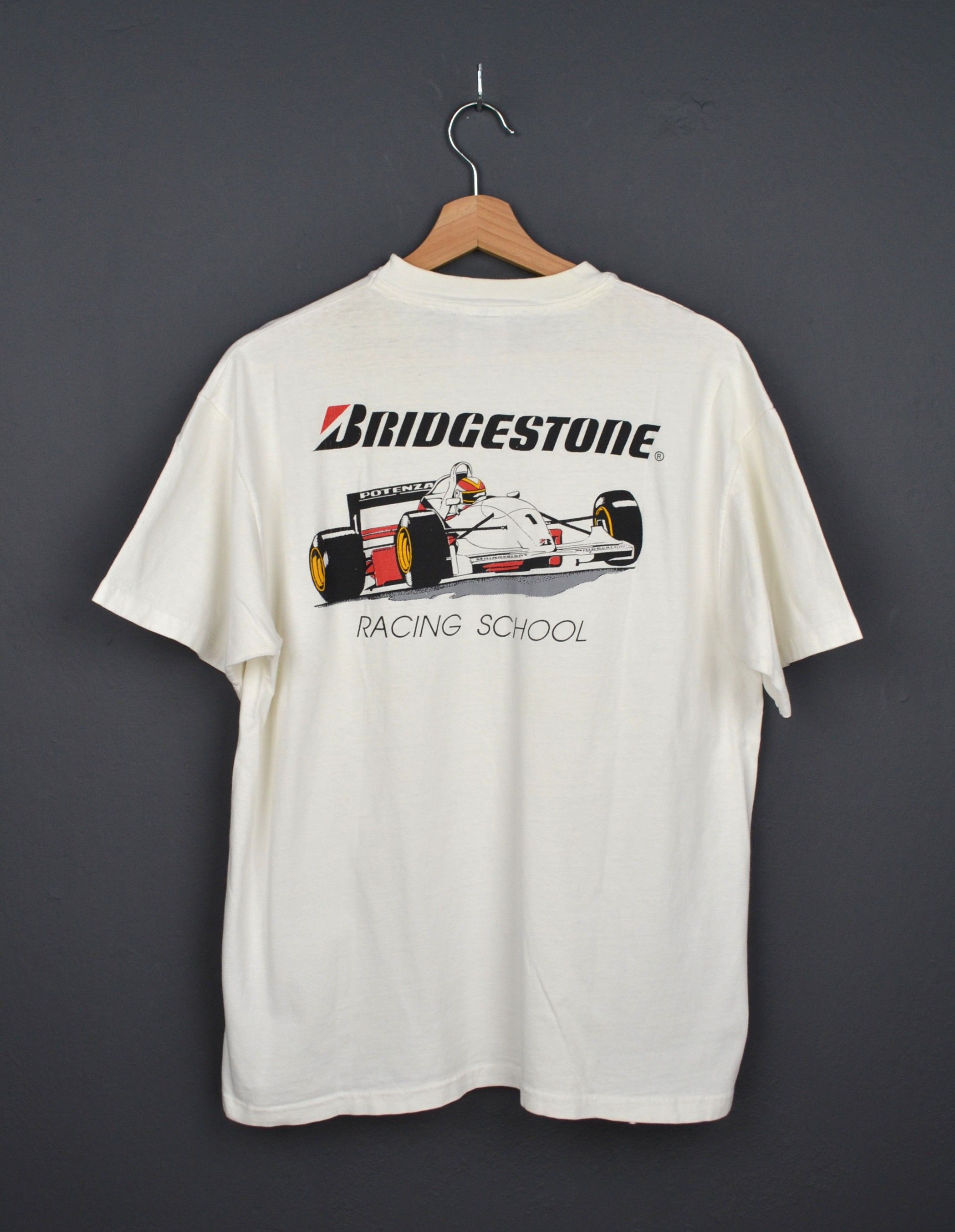 Vintage Bridgestone Racing School L USA Vintage 1990s White T-shirt Size US L / EU 52-54 / 3 - 7 Thumbnail