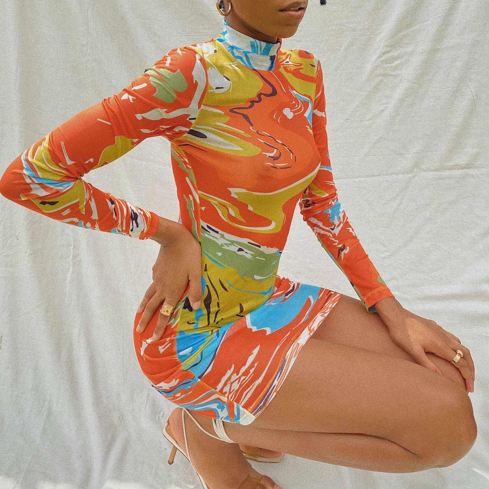 Other Kai Collective Gaia Mini Dress Printed Mesh Turtleneck Size S / US 4 / IT 40 - 6 Thumbnail