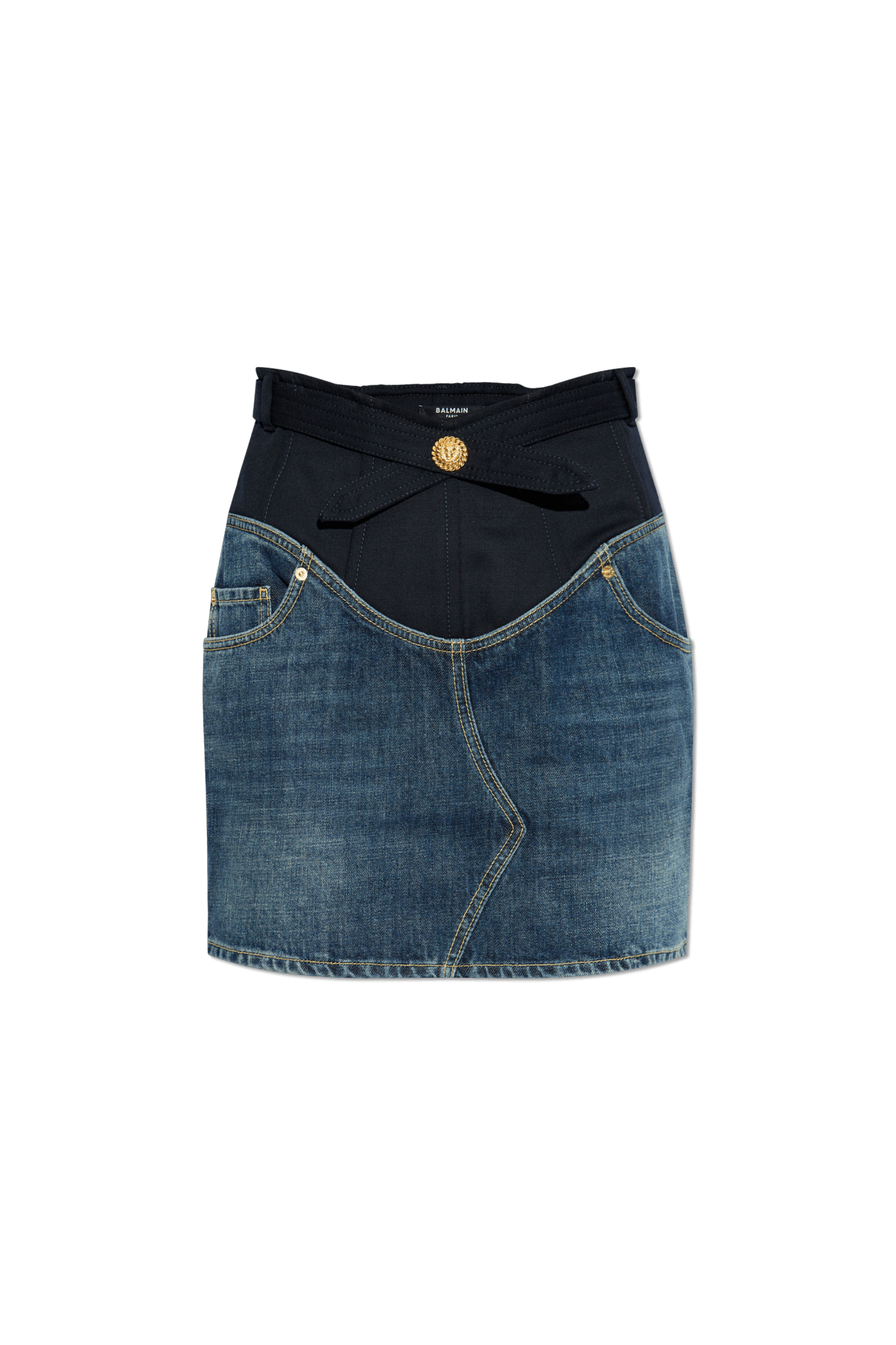 Balmain o1s1wg110526 Balmain Navy Blue Denim Skirt in Blue Size 30" / US 8 / IT 44 - 1 Thumbnail