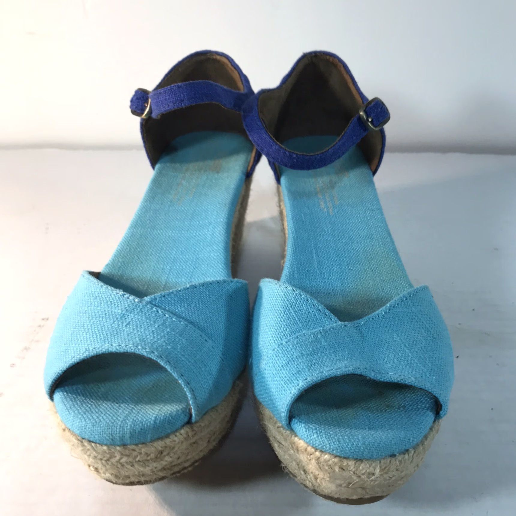 Toms TOMS Teal Blue Wedge Sandals Womens Size 7 Adjustable Buckle Espadrille 3.5in High Heel Bohemian Size US 5.5 / IT 35.5 - 2 Thumbnail