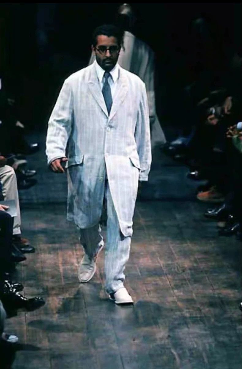 Yohji Yamamoto Yohji Yamamoto size m 98ss Striped silk linen 3 B mid-leng Size 36R - 2 Thumbnail