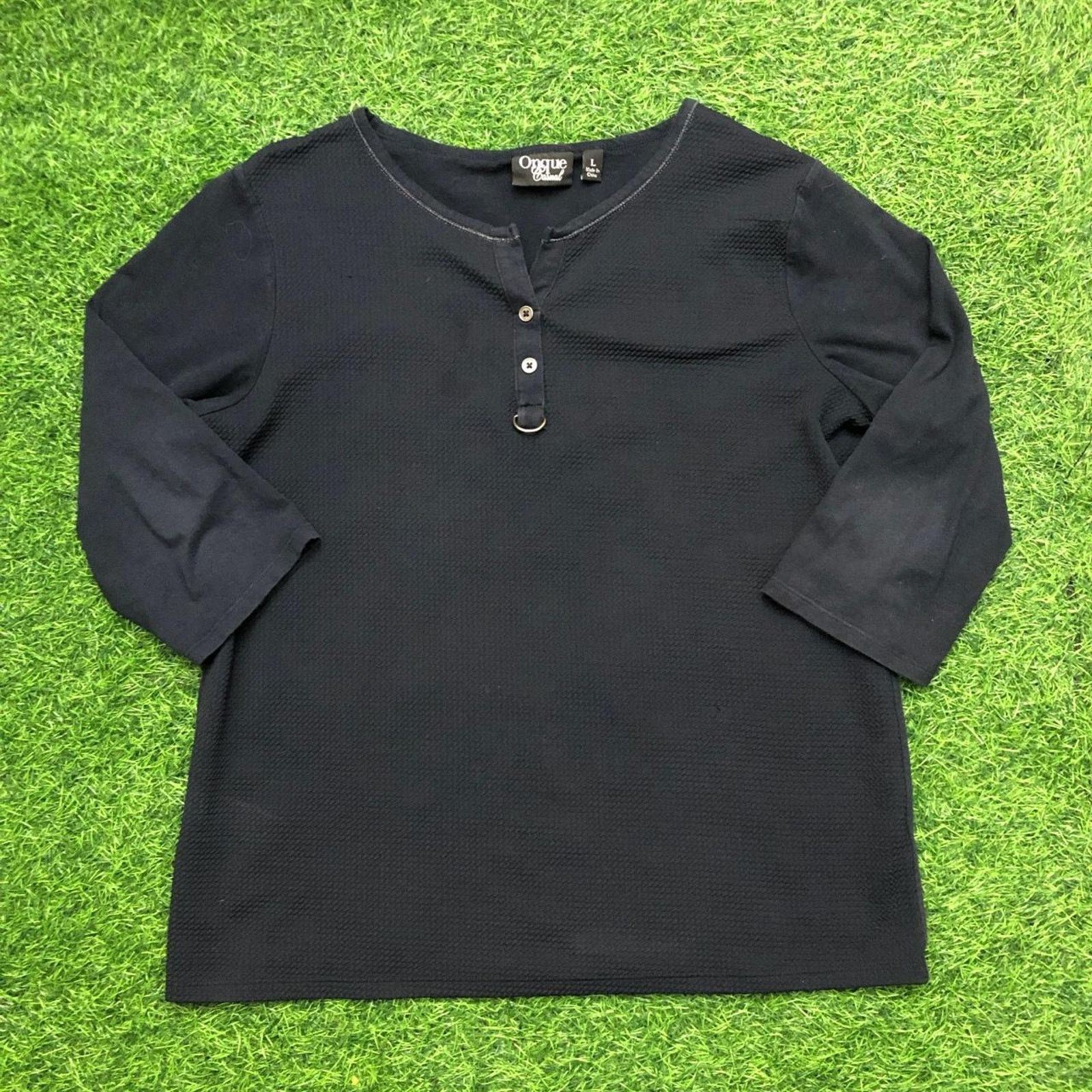 Other Women's Black Onque Casual 1/2 Length Sleeve Shirt Size L / US 10 / IT 46 - 1 Thumbnail