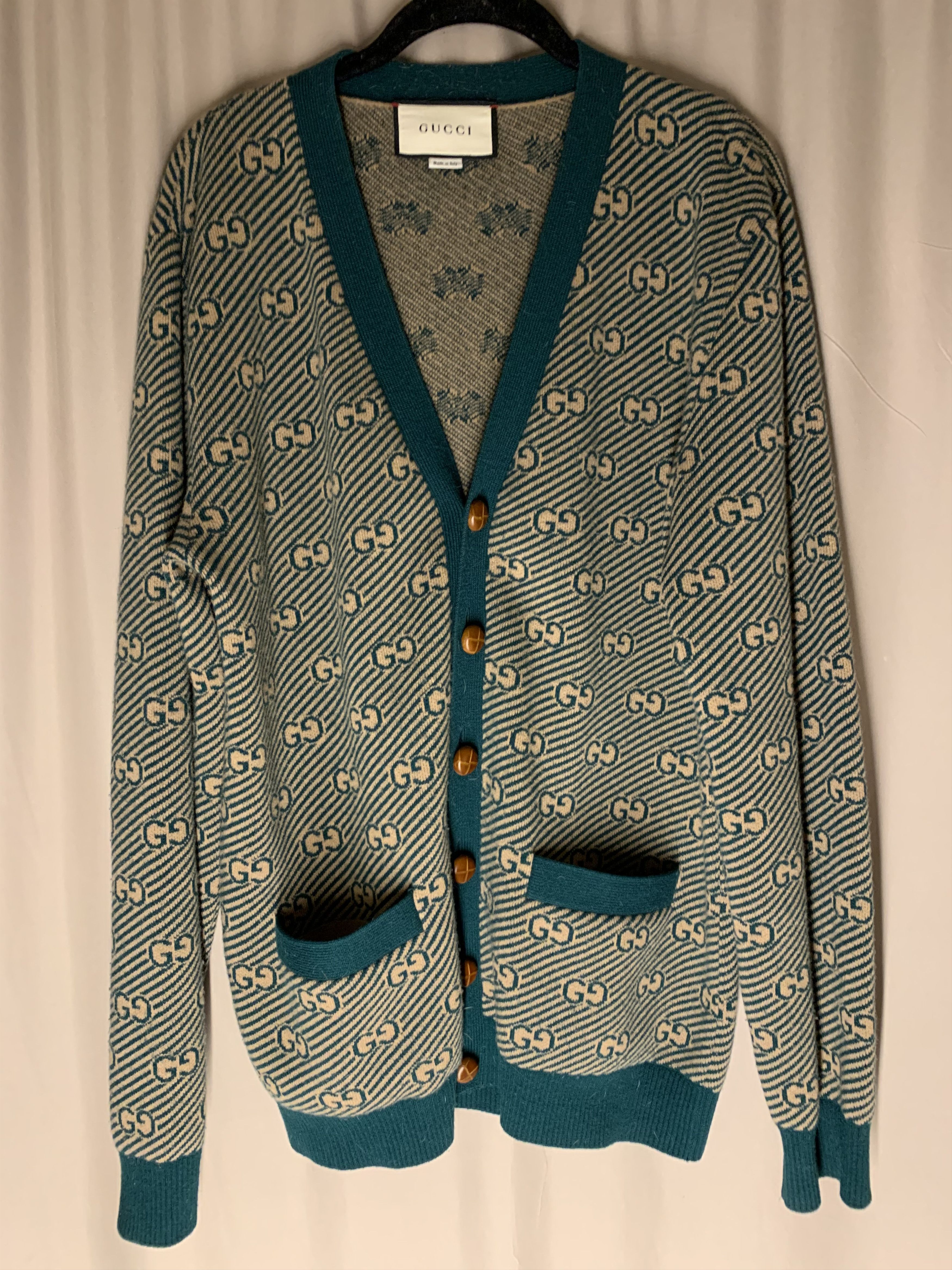 image of Gucci $1,700 Oversized Monogram Cardigan in Green, Men's (Size Small)