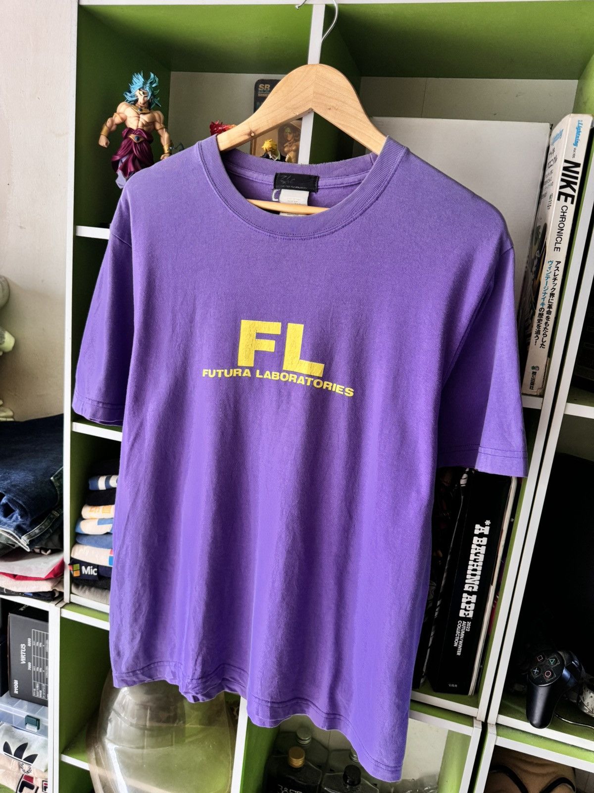 image of Futura Laboratories Script Design Round Neck Tee in Purple, Men's (Size Medium)