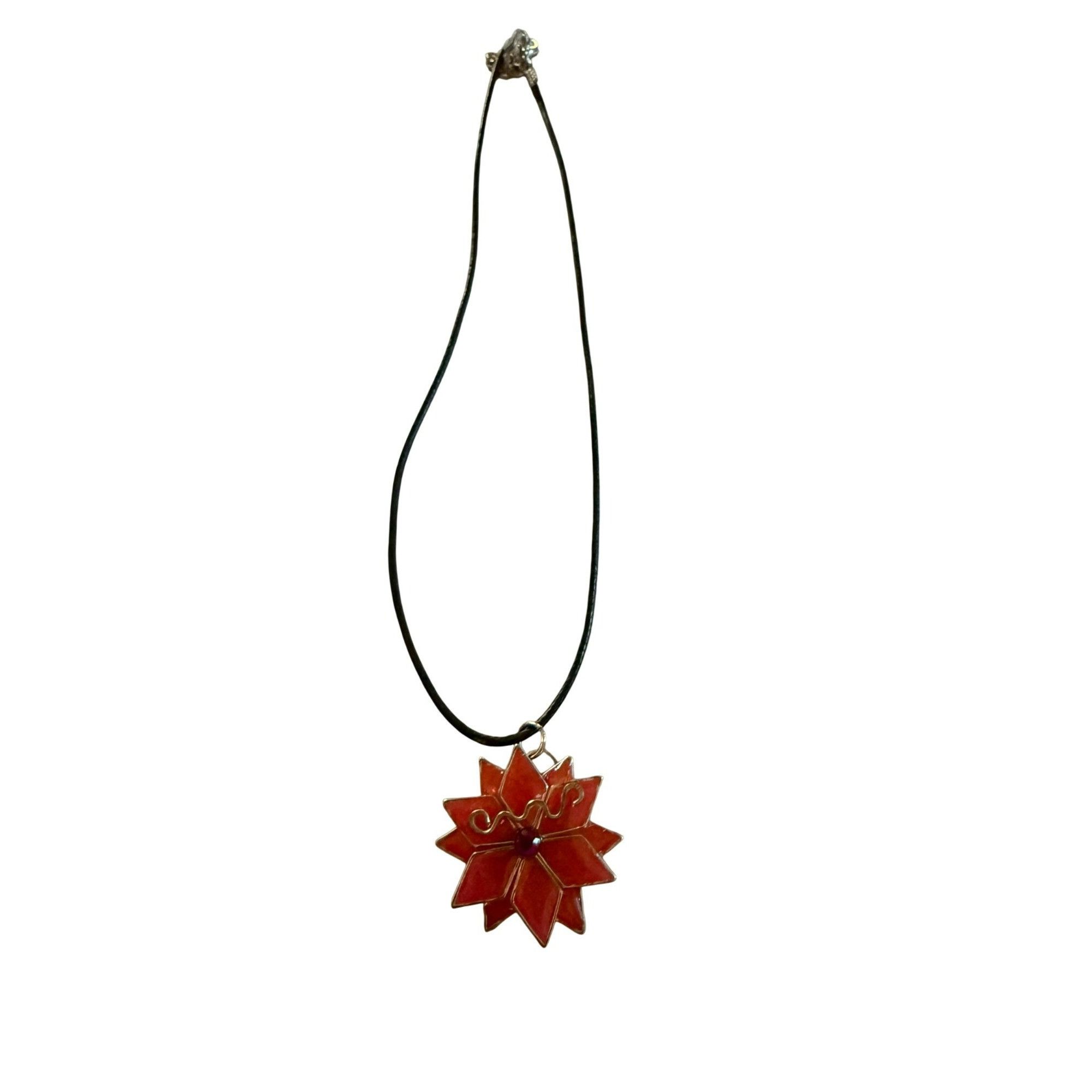 Other Red Starburst Pendant Necklace With Black Cord Chain & Gold- Size ONE SIZE - 1 Thumbnail