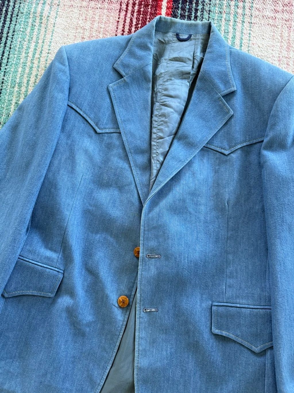 Vintage 80s Montgomery Ward Chambray Western Blazer 43R Size 44R - 2 Thumbnail