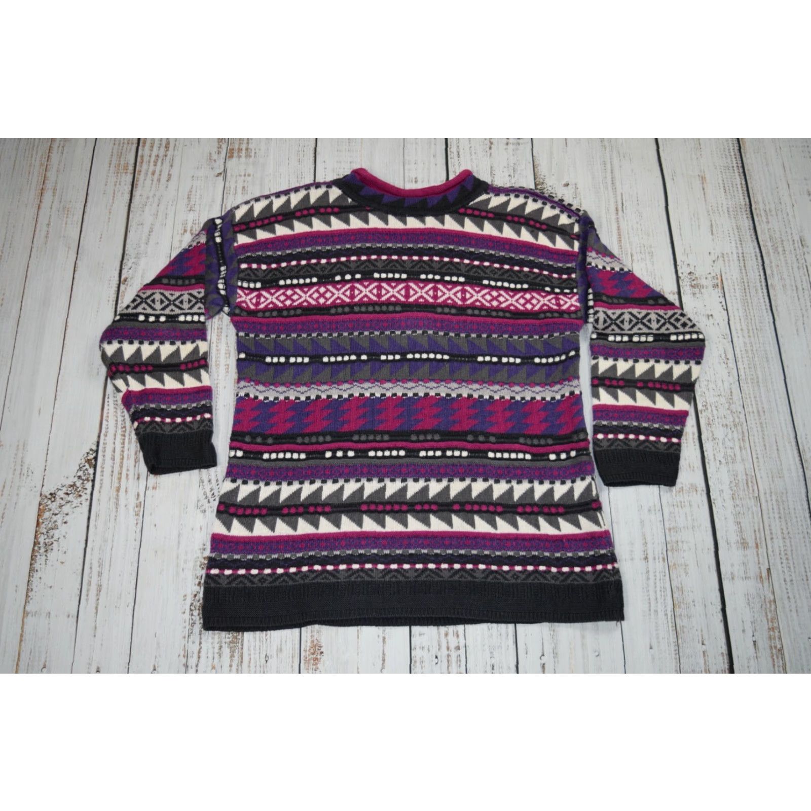 Native VINTAGE Segrets Sun Prints Bohemian Oversized Sweater Women’s Size L Purple 90s Geometric Knit Size L / US 10 / IT 46 - 5 Thumbnail