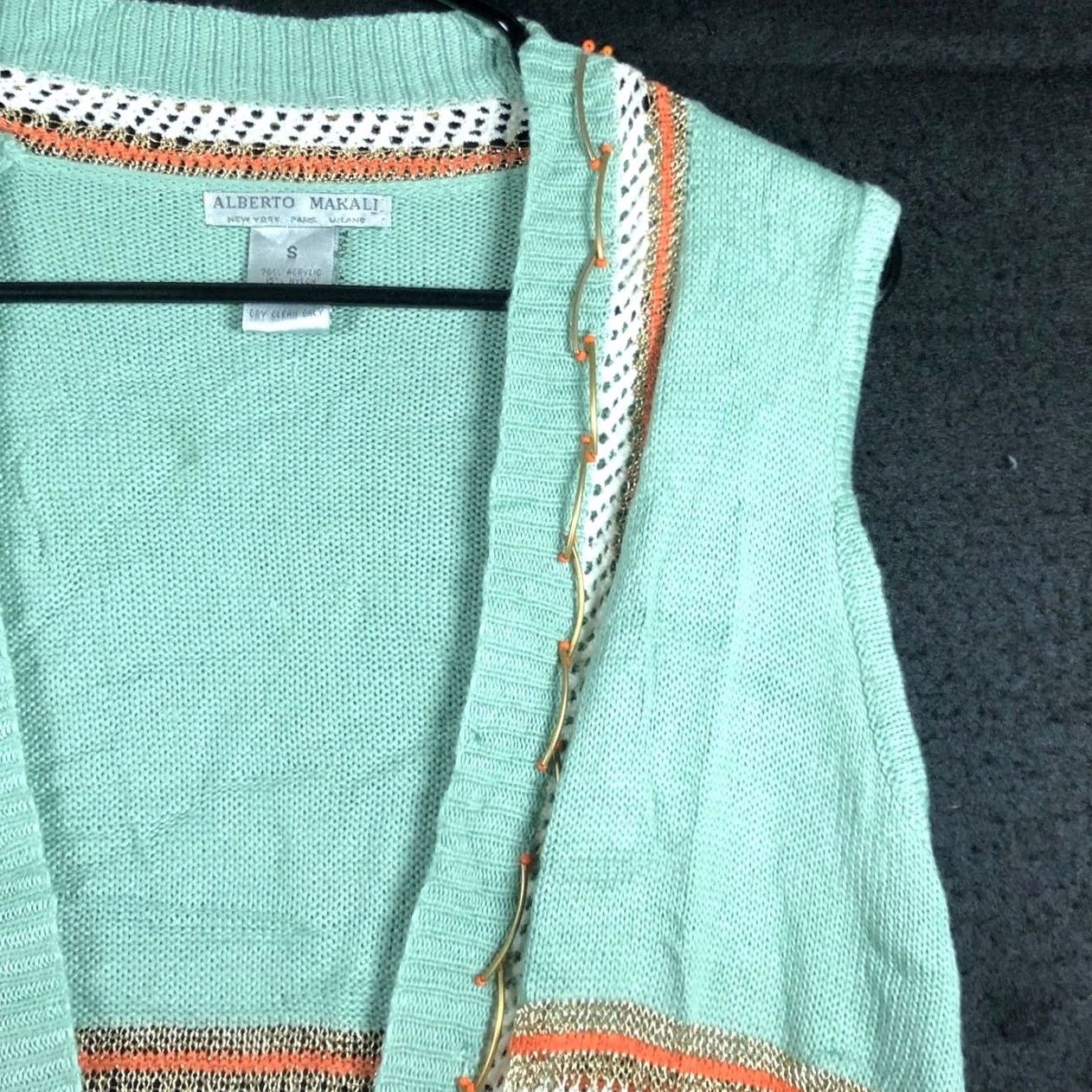 Vintage Alberto Makali Cardigan Sweater Open Front Striped Sleeveless Green Orange Small Women sizing S Casual Party/Cocktail Workwear Size S / US 4 / IT 40 - 5 Thumbnail