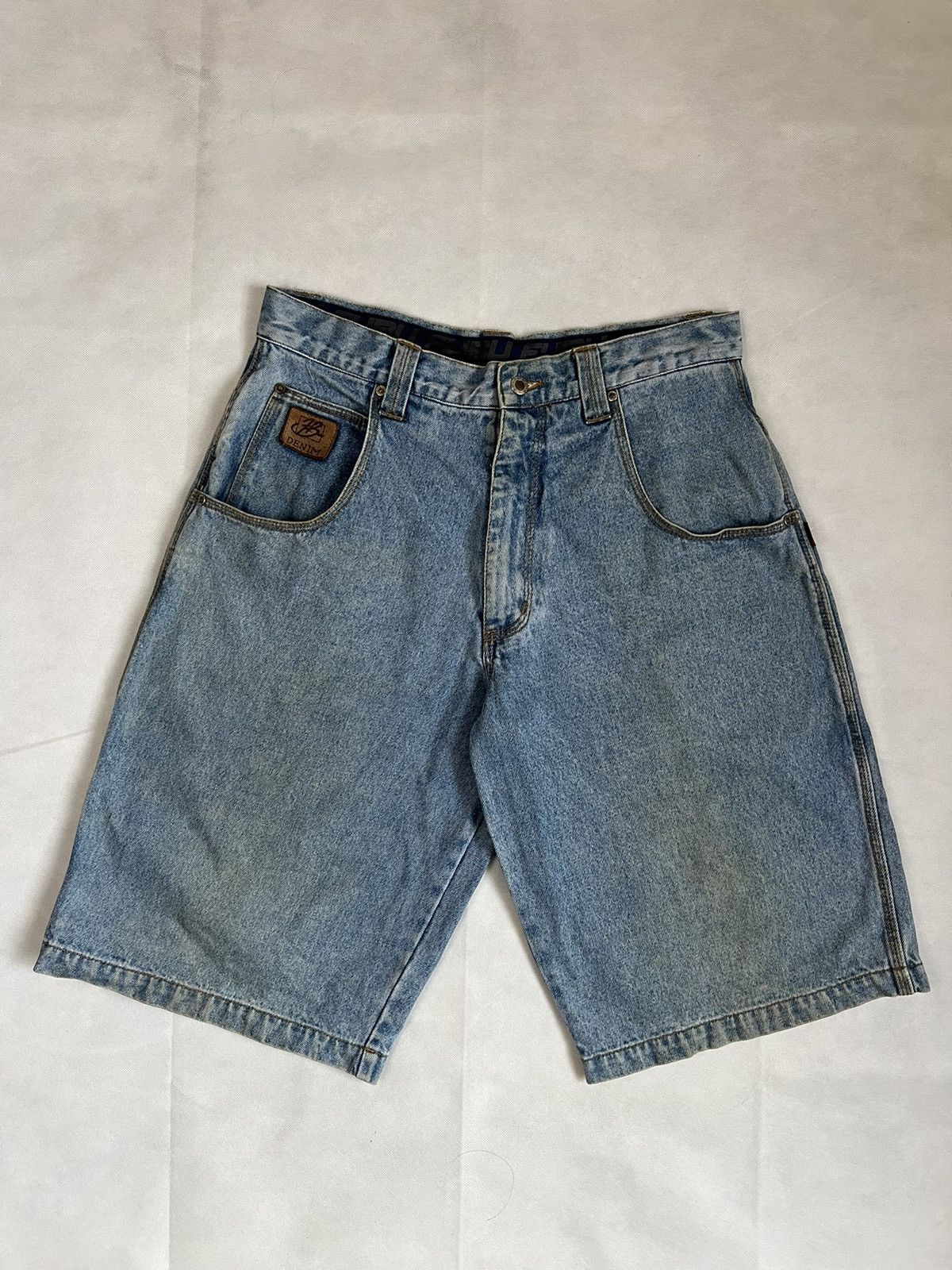 Ecko Unltd. Vintage Y2K Fubu Denim Leather Patch Baggy Jorts Size US 34 / EU 50 - 2 Thumbnail