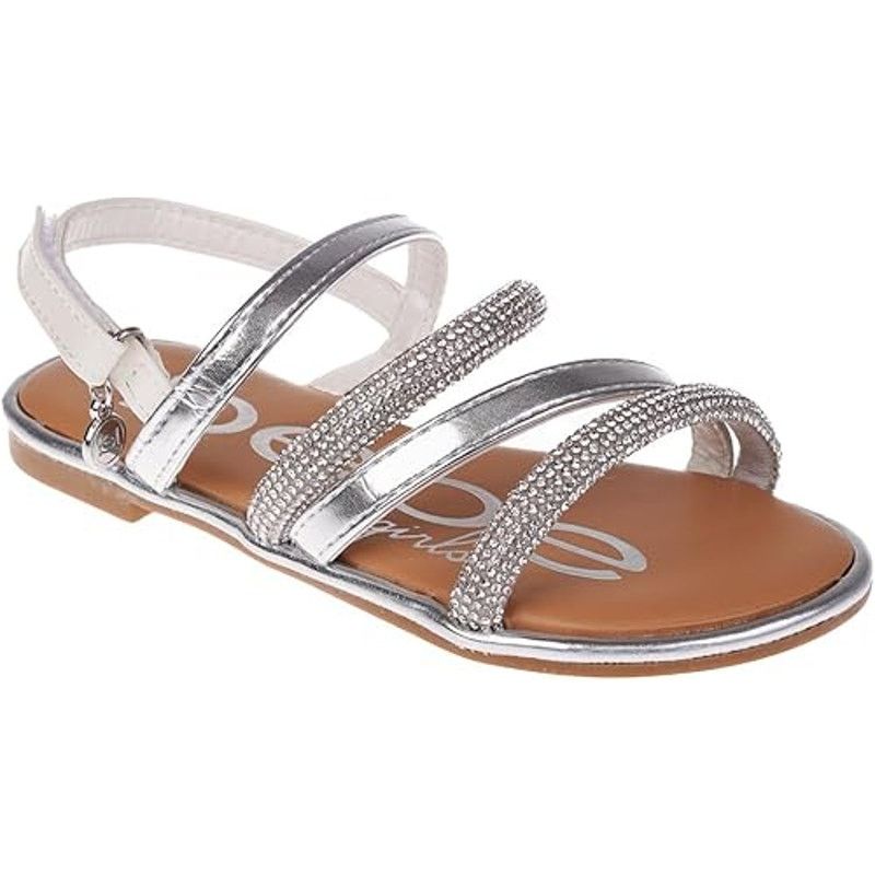 Bebe Bebe Girls Size 12 Silver Rhinestone Flat Sandal Shoes Size US 12 / IT 42 - 1 Thumbnail