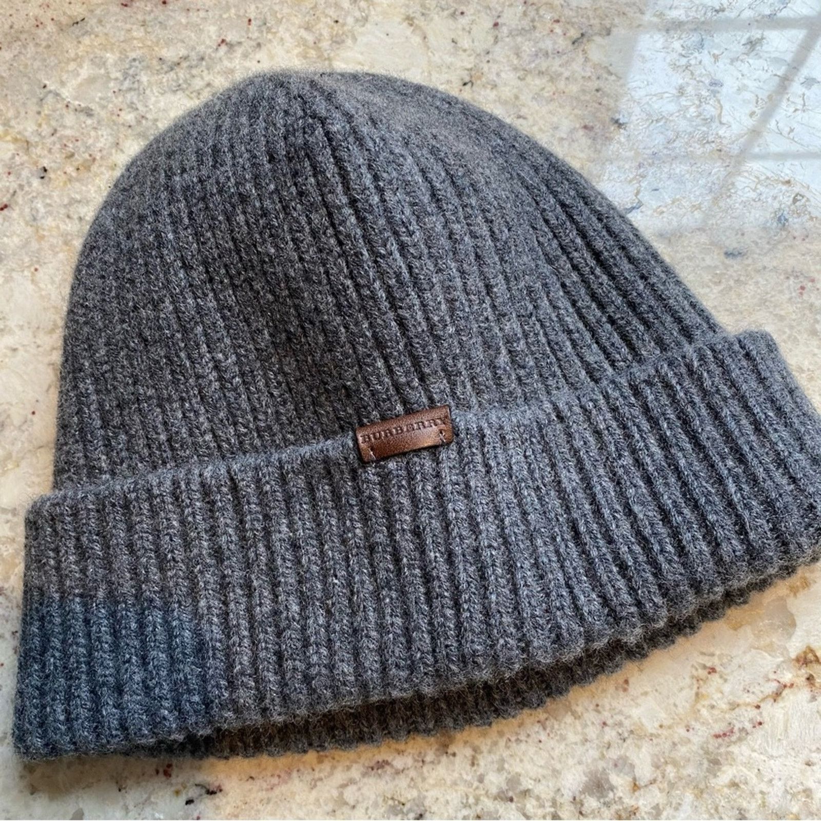 Burberry BURBERRY $340 Ribbed Gray Wool Cashmere Beanie Hat 56-61cm Size ONE SIZE - 2 Thumbnail