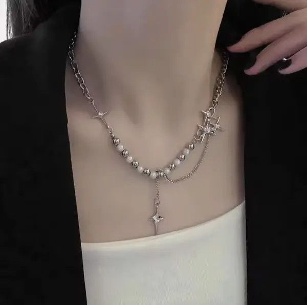 Other Silver Chain Necklace with Beads and Spikes Size ONE SIZE - 7 Thumbnail
