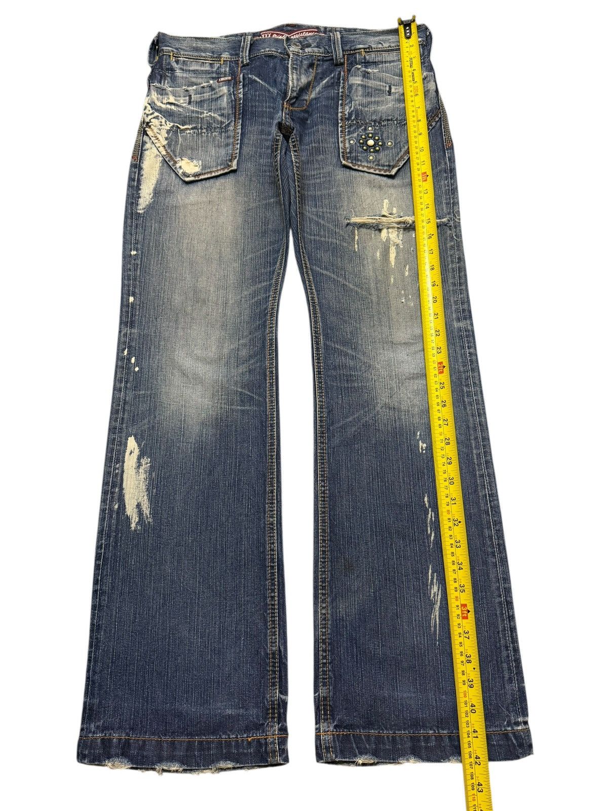 Tornado Mart Vintage 90s Liberto Blue Faded Wash Paint Distress Wide Leg Size US 34 / EU 50 - 10 Thumbnail