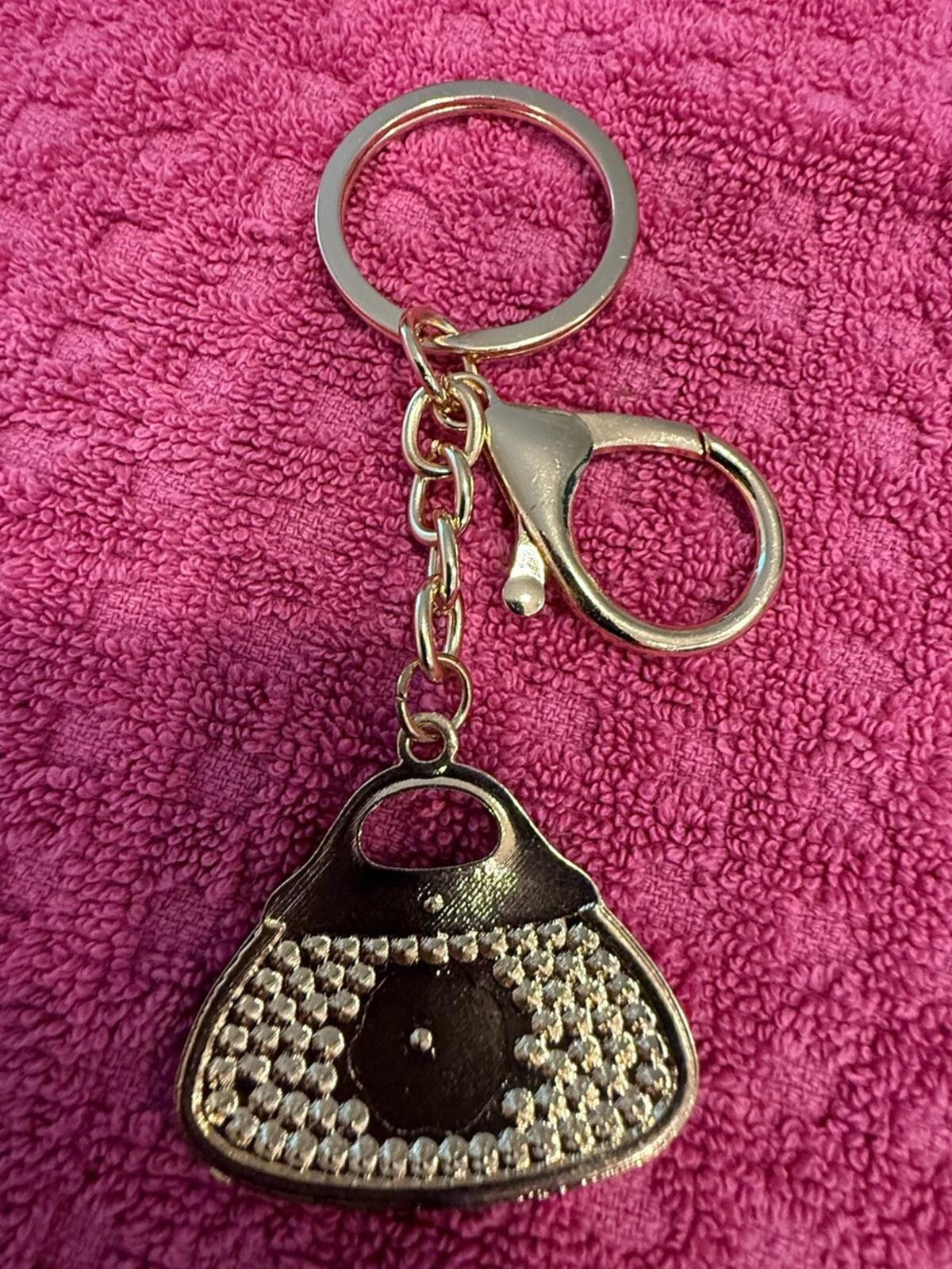 Other Keychain red rose rhinestone handbag gold lobster clasp Size ONE SIZE - 4 Thumbnail