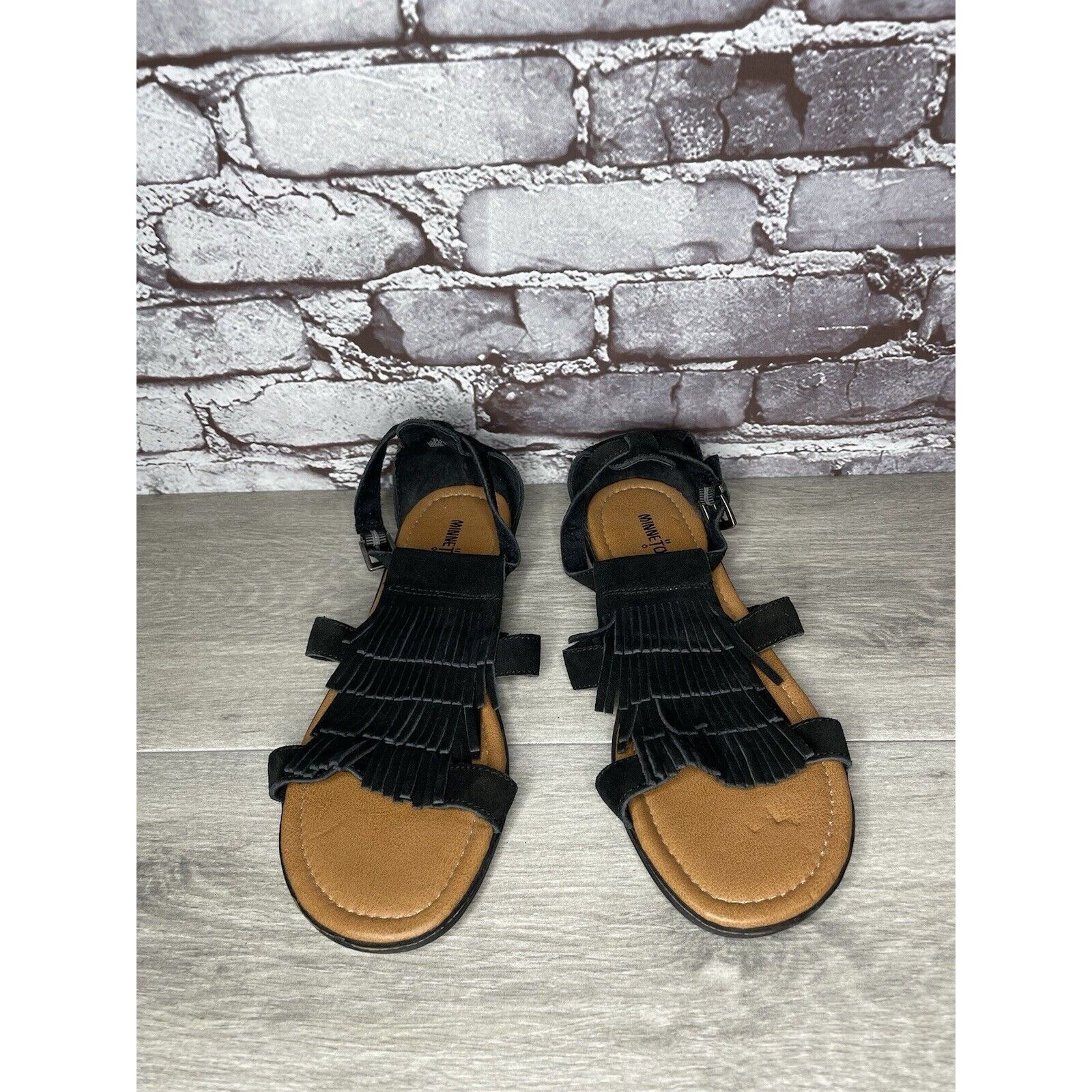 Minnetonka Minnetonka Maui 71302 Black Suede Leather Ankle Strap Flats Size US 10 / IT 40 - 2 Thumbnail