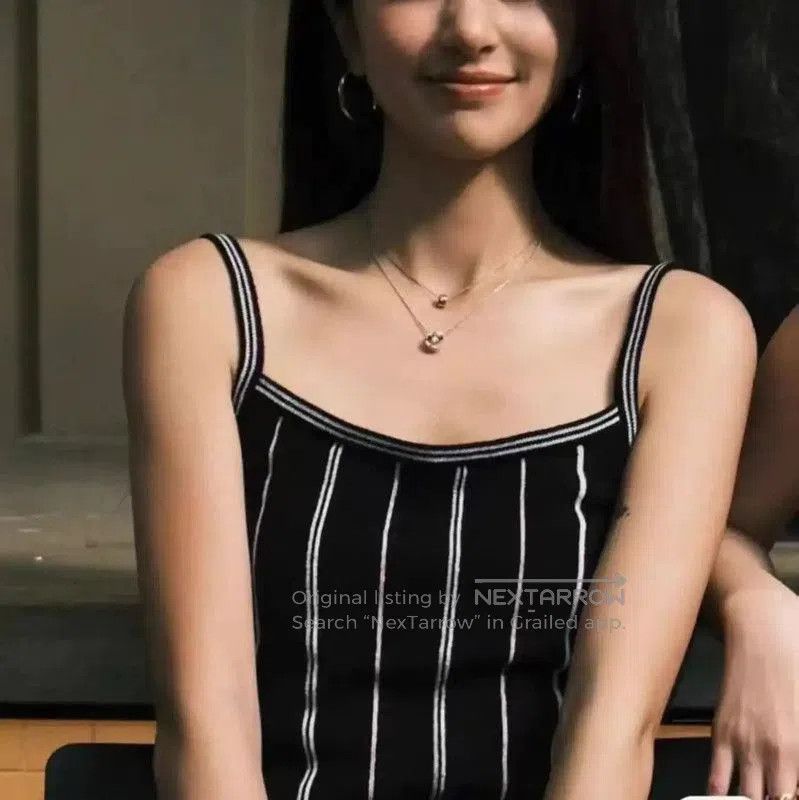 Chanel Black Striped Wool Short Sleeve Top .