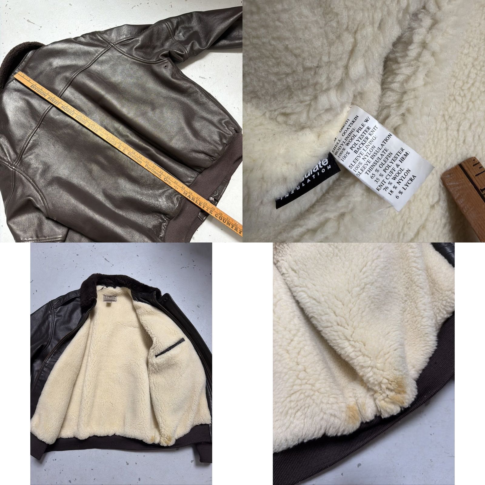 Vintage LL Bean G-1 Goatskin Leather Military Bomber Flight Wool Jacket Made USA L EUC - Brown Size US L / EU 52-54 / 3 - 9 Thumbnail