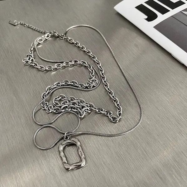 Jewelry Iken Square Cutout Pendant Double Layer Clavicle Chain Size ONE SIZE - 3 Thumbnail