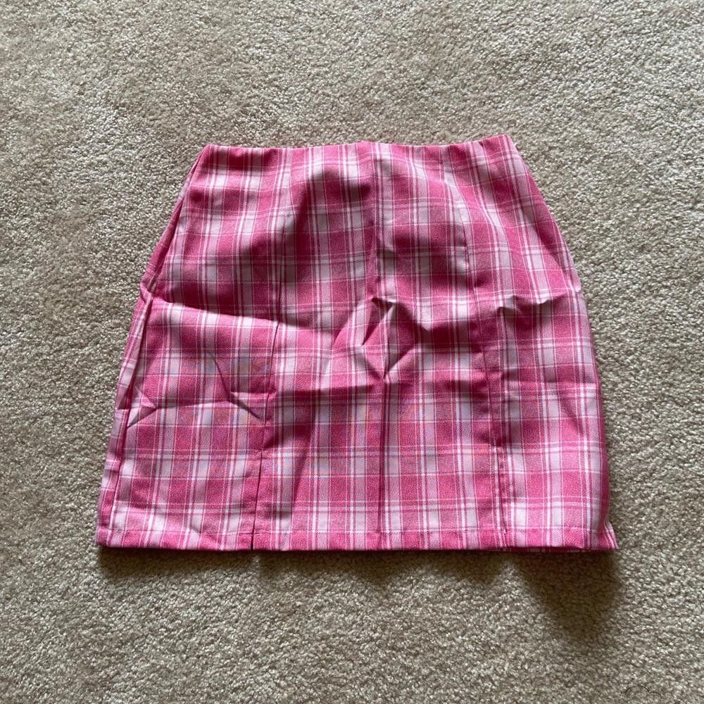 Designer Nasty Gal Pink High Waisted Plaid Slit Mini Skirt Size 27" / US 4 / IT 40 - 5 Thumbnail