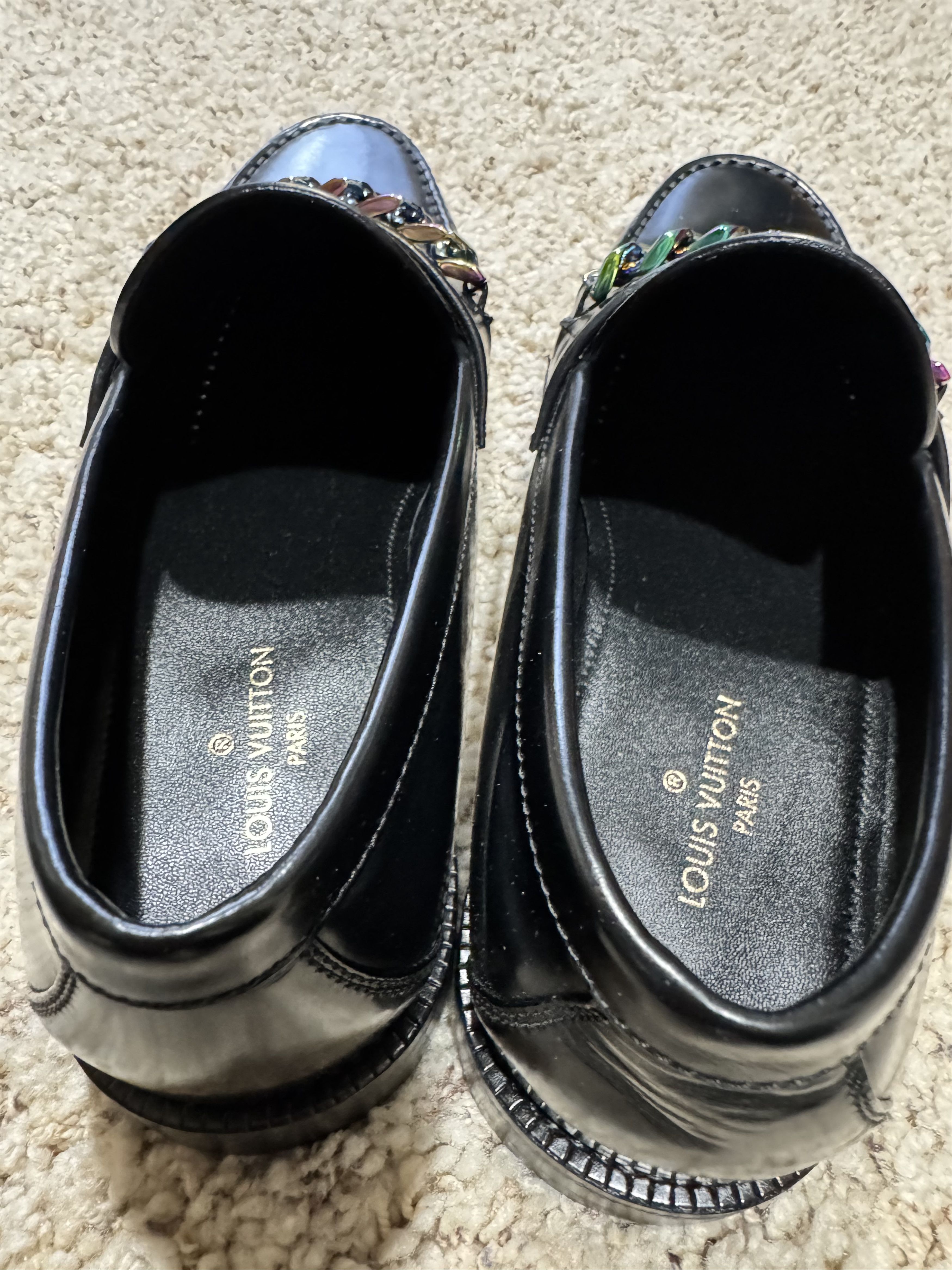 Louis Vuitton Black Glazed Leather Chain LV Loafers Size US 6 / EU 39 - 9 Thumbnail