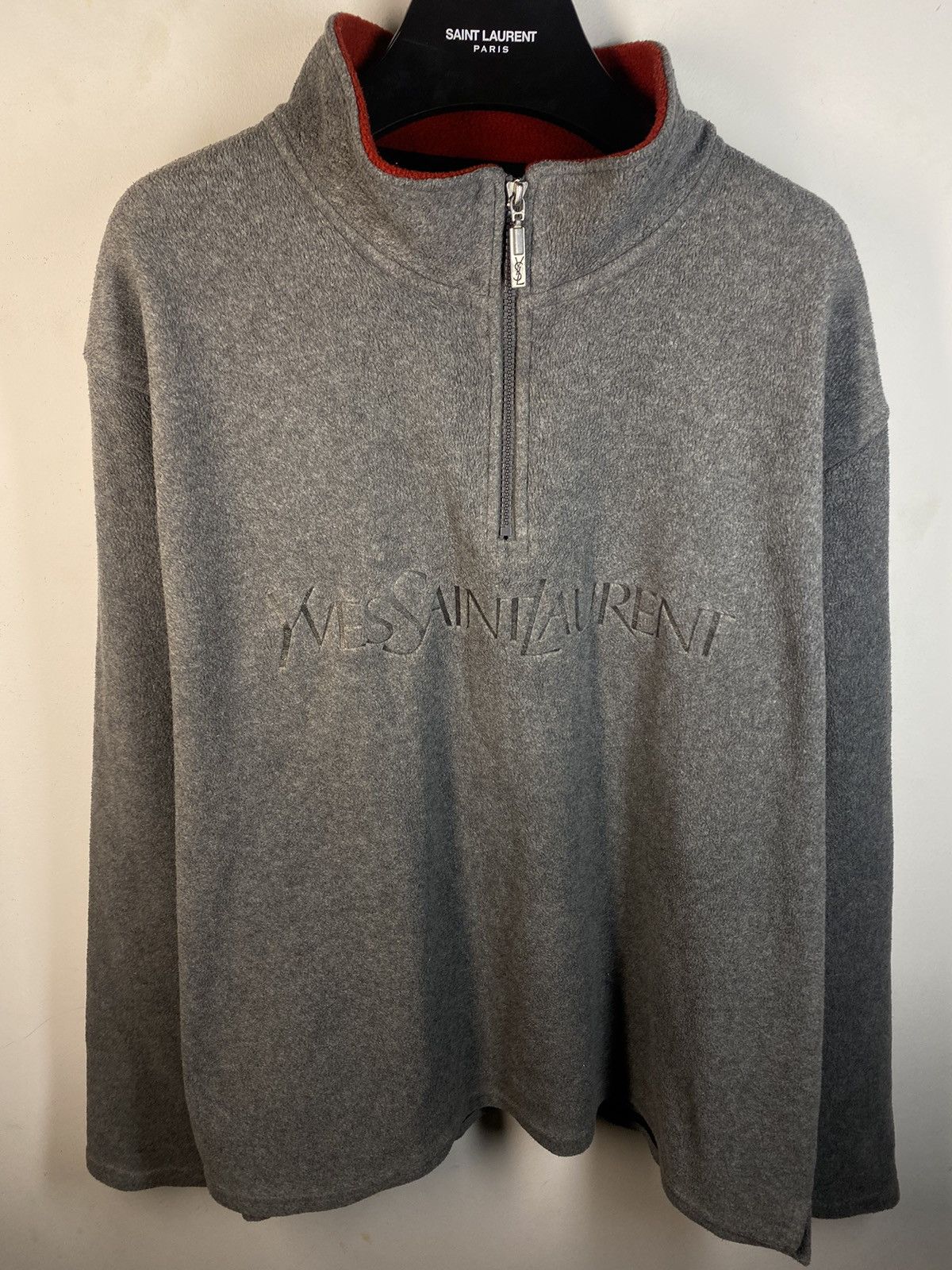 Yves Saint Laurent Fleece YSL Sweatshirt 1/4 Quarter Zip Logo Vintage Sweater Size US XL / EU 56 / 4 - 2 Thumbnail