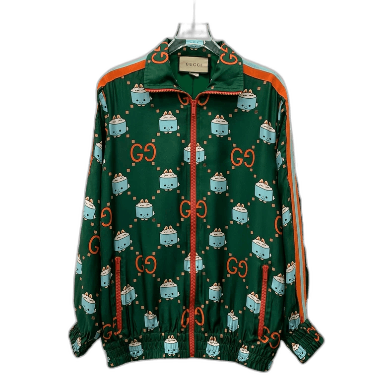 Gucci Green Cartoon Logo Zip Jacket