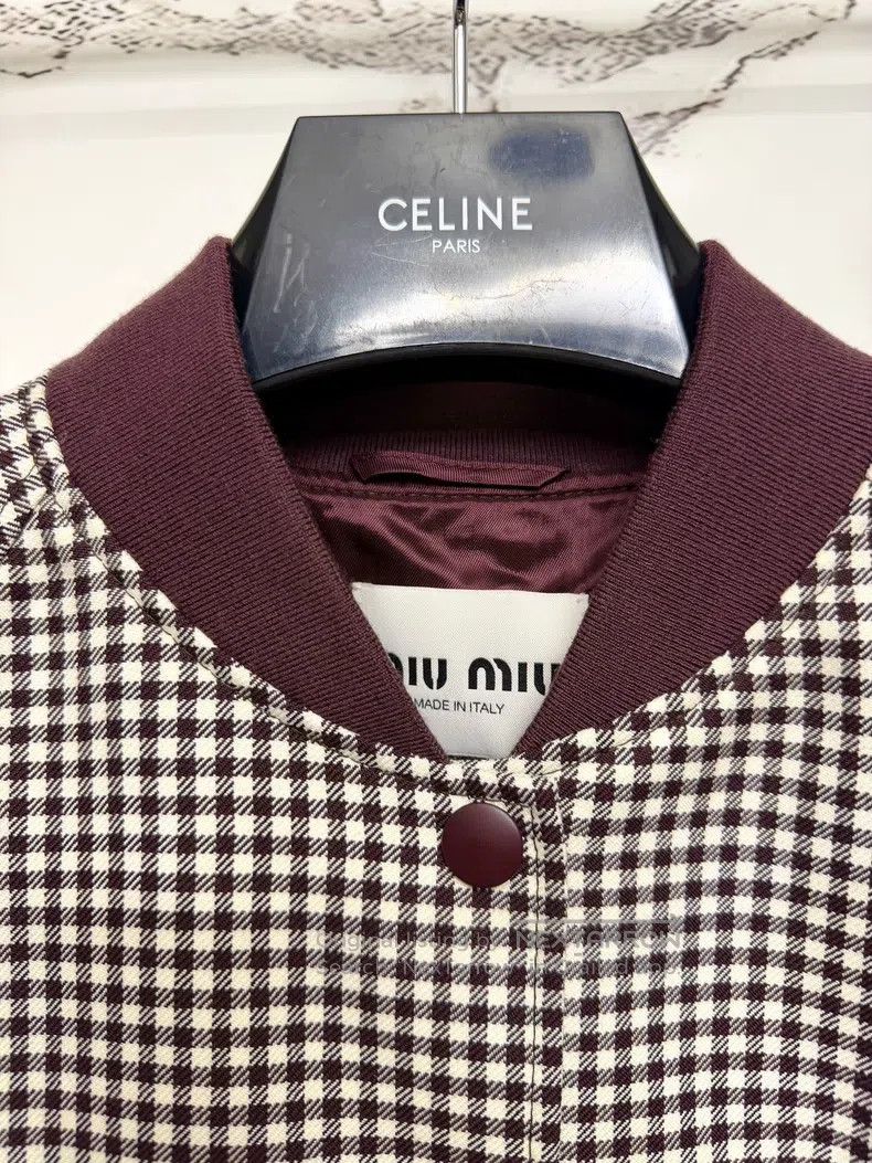 Miu Miu Miu Miu Burgundy checkered logo jacket Size XS / US 0-2 / IT 36-38 - 3 Thumbnail
