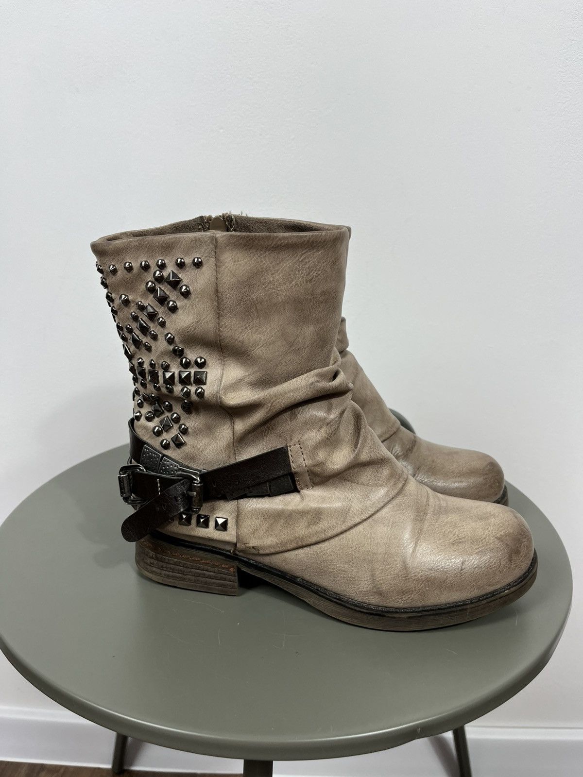 Other Avant Garde Studded Faux Leather Biker Boots EU 36 Slouchy Size US 5 / IT 35 - 7 Thumbnail