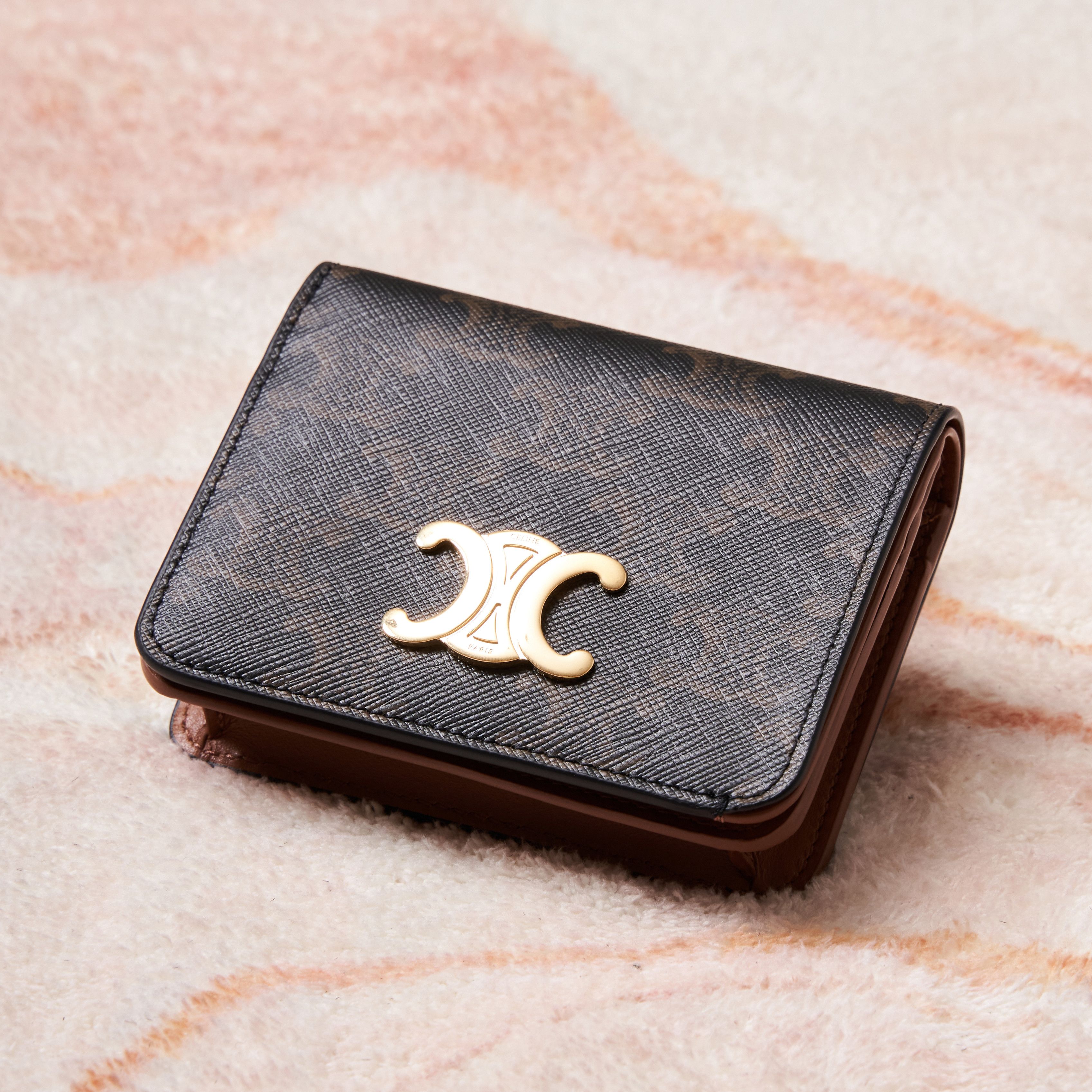 Celine CELINE Triomphe Compact Wallet In Triomphe Canvas TAN Size ONE SIZE - 3 Thumbnail